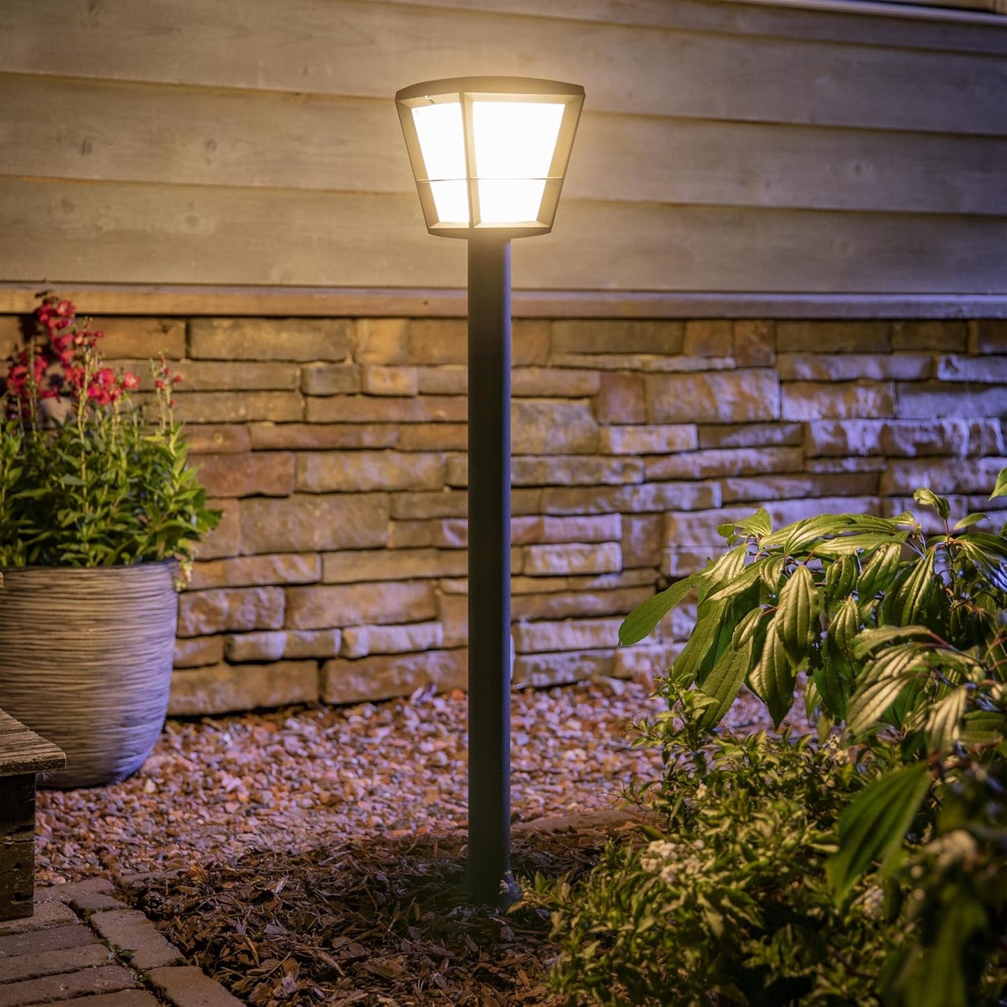 Philips Hue White and Color Ambiance Econic, Smart LED Outdoor Lamppost, Dimmable, Integrated LED, Black