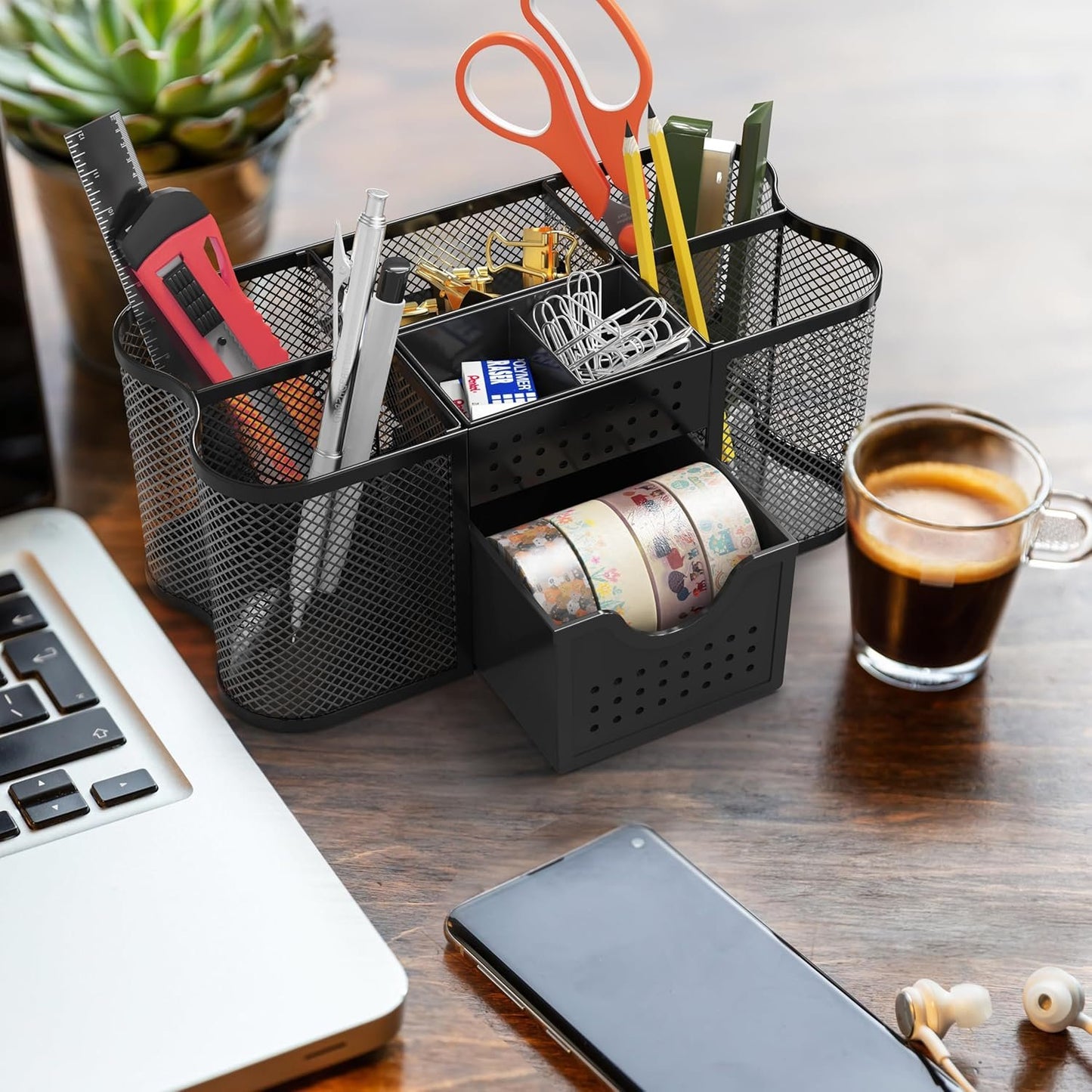 DecoBrothers Desk Organizers Pencil/Pen Holder Caddy Storage Accessories for Office, Black