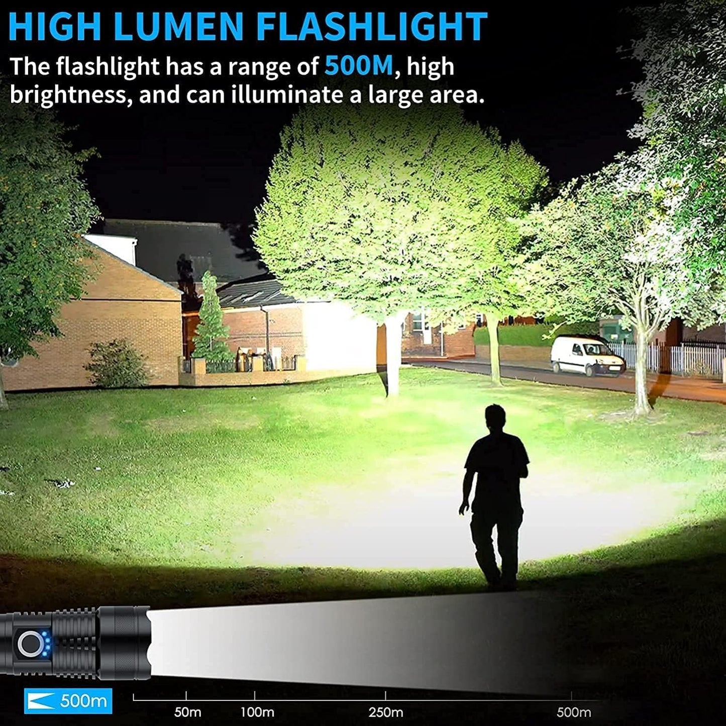 Rechargeable Flashlights High Lumens, 100000 Lumen Super Bright Tactical Flashlight, XHP 90 LED Flashlight, Tactical Flashlight with Zoomable, Waterproof, 5Modes for Camping and Emergencies