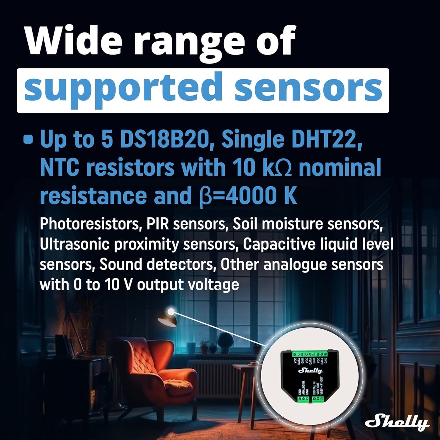 Shelly Plus Add-On, Smart Home Interface Plus Relay, Digital Control via WLAN & App, WiFi Home Automation, 3.3 V, Applicable to DS18B20 & DHT22 Sensors