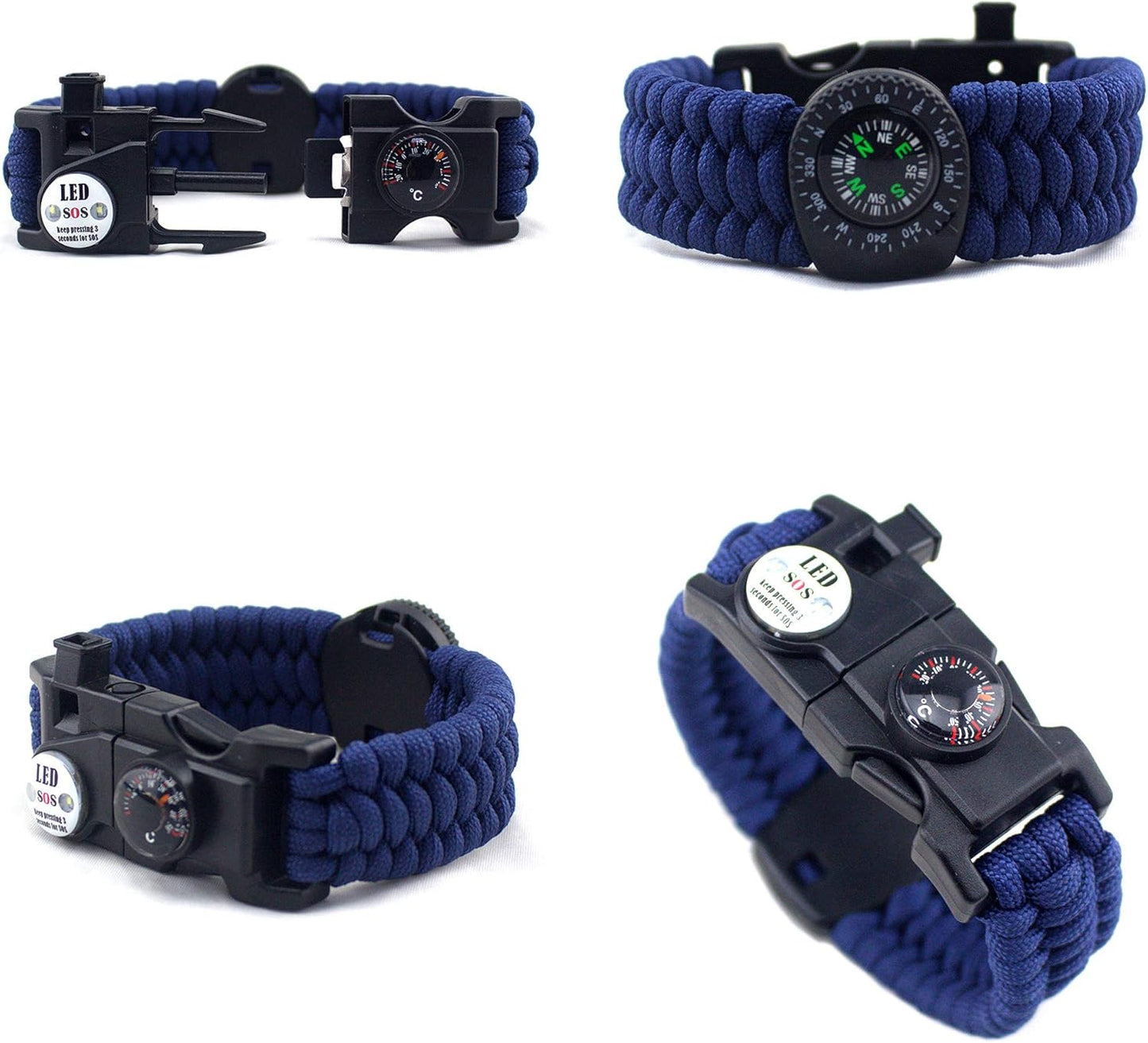 21 in 1 Survival Bracelet, 7 Core Paracord Emergency Sports Wristband Gear Kit Waterproof Compass, SOS LED Light, Thermometer, Rescue Whistle, Fire Starter Multi-Tool Wilderness Adventure Accessories, Nylon