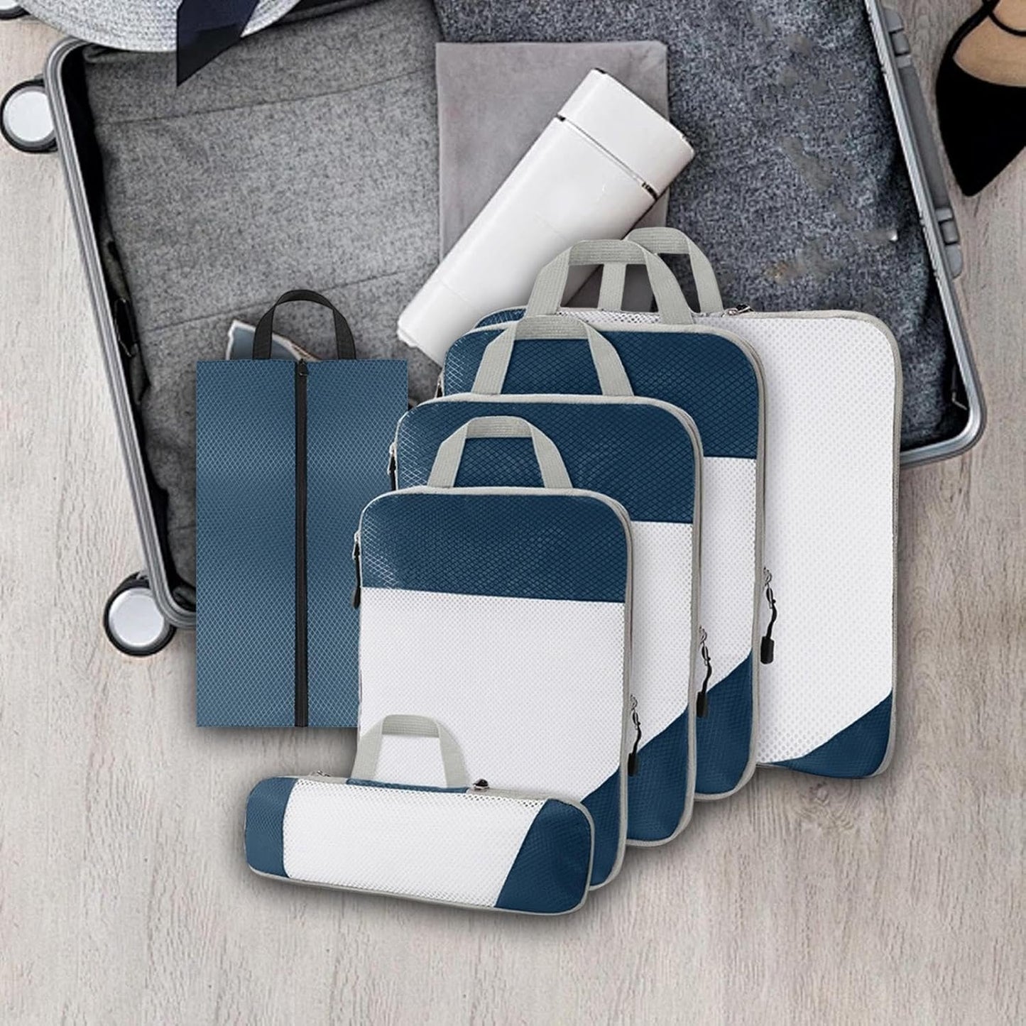 Gralara Ultimate Travel Packing Cubes Set for Seamless Organization, Navy Blue