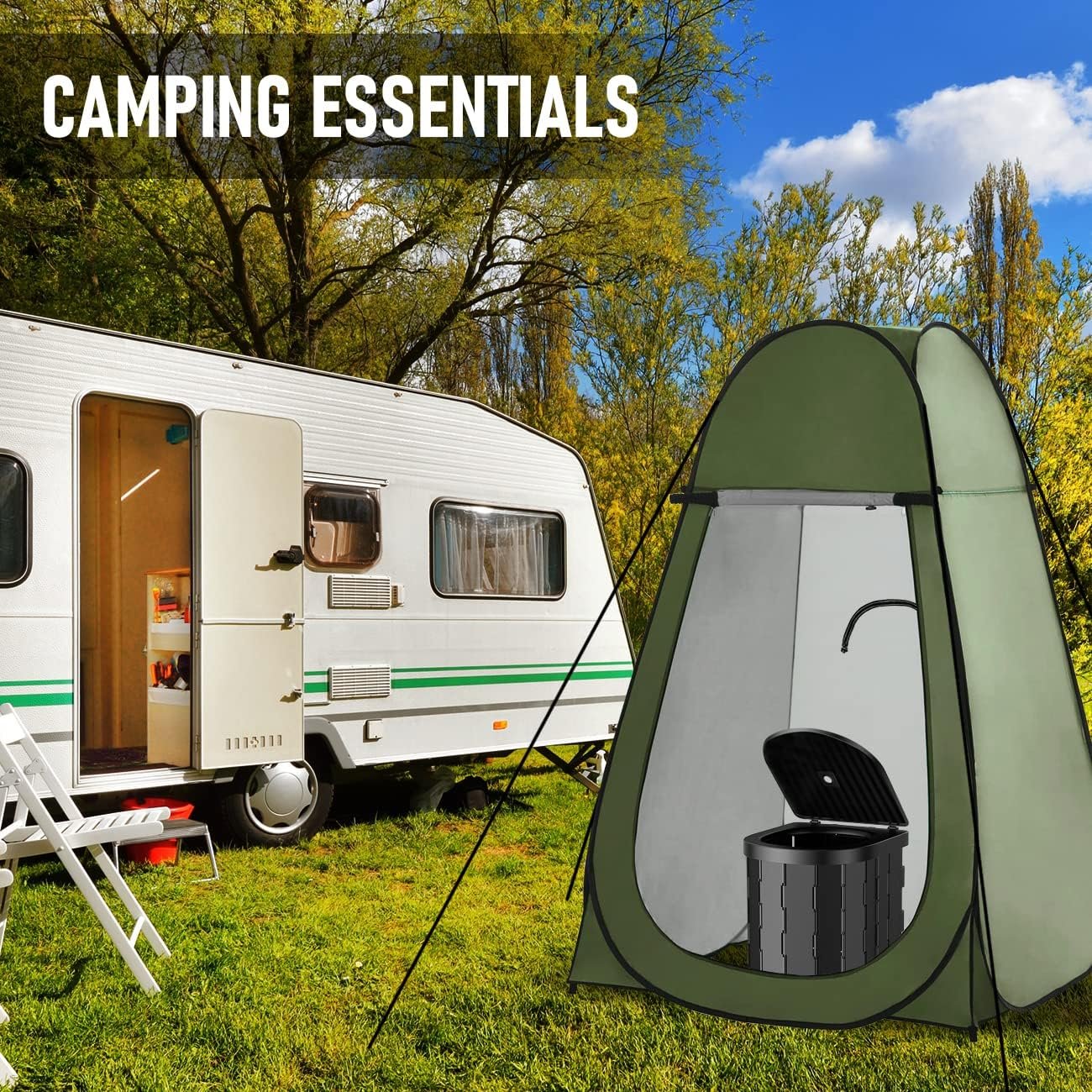 Aumerage Portable Folding Waterproof Camping Toilet with Lid & Carry Bag, Compact Travel Toilet for Camping, Hiking, Boat, Beach, Traffic Jam, Car and Outdoor Adventures (Black)