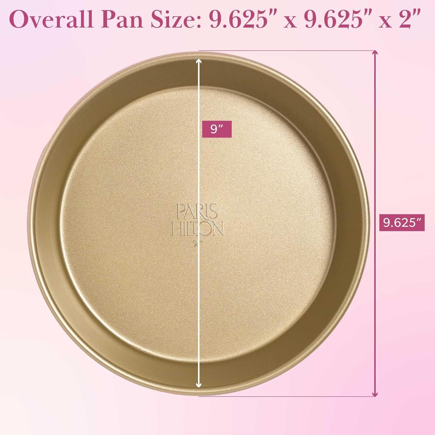 Paris Hilton Nonstick Carbon Steel Bakeware Collection, 9-Inch Round Cake Pan, Dishwasher Safe, Made Without PFOA and PFAS, Pink Champagne Two-Tone