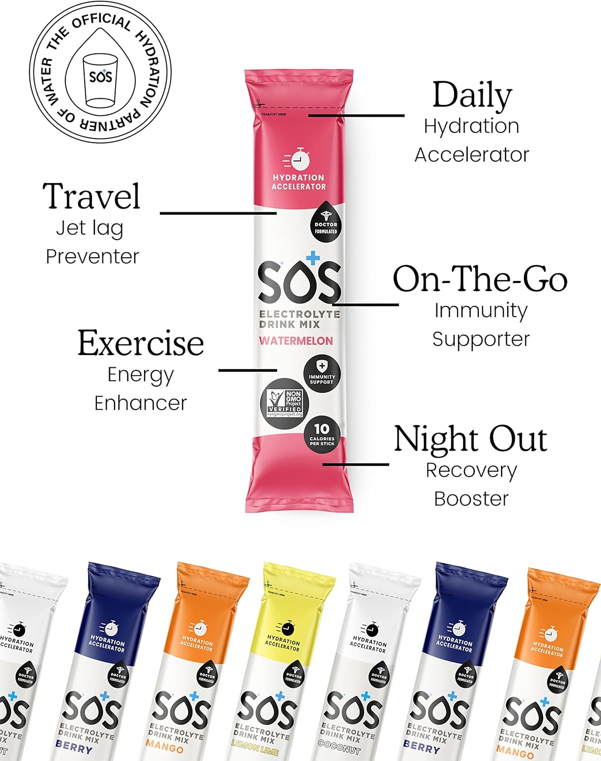 SOS Hydration Electrolyte Powder Mix, Mango, 5g - Pack of 20