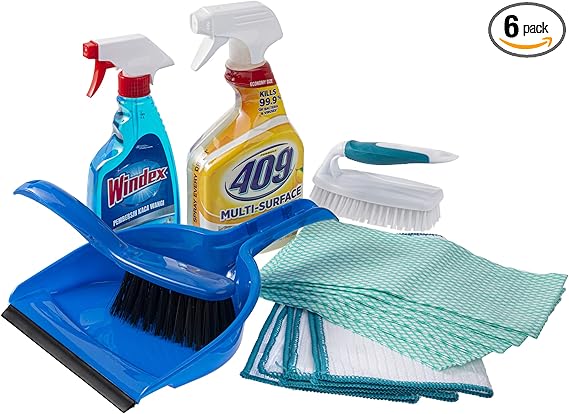 Dorm Room Multipurpose Cleaning Kit Value Pack with Formula 409 Multi-Surface Cleaner - Lemon Fresh, WINDEX Original Glass Cleaner & More
