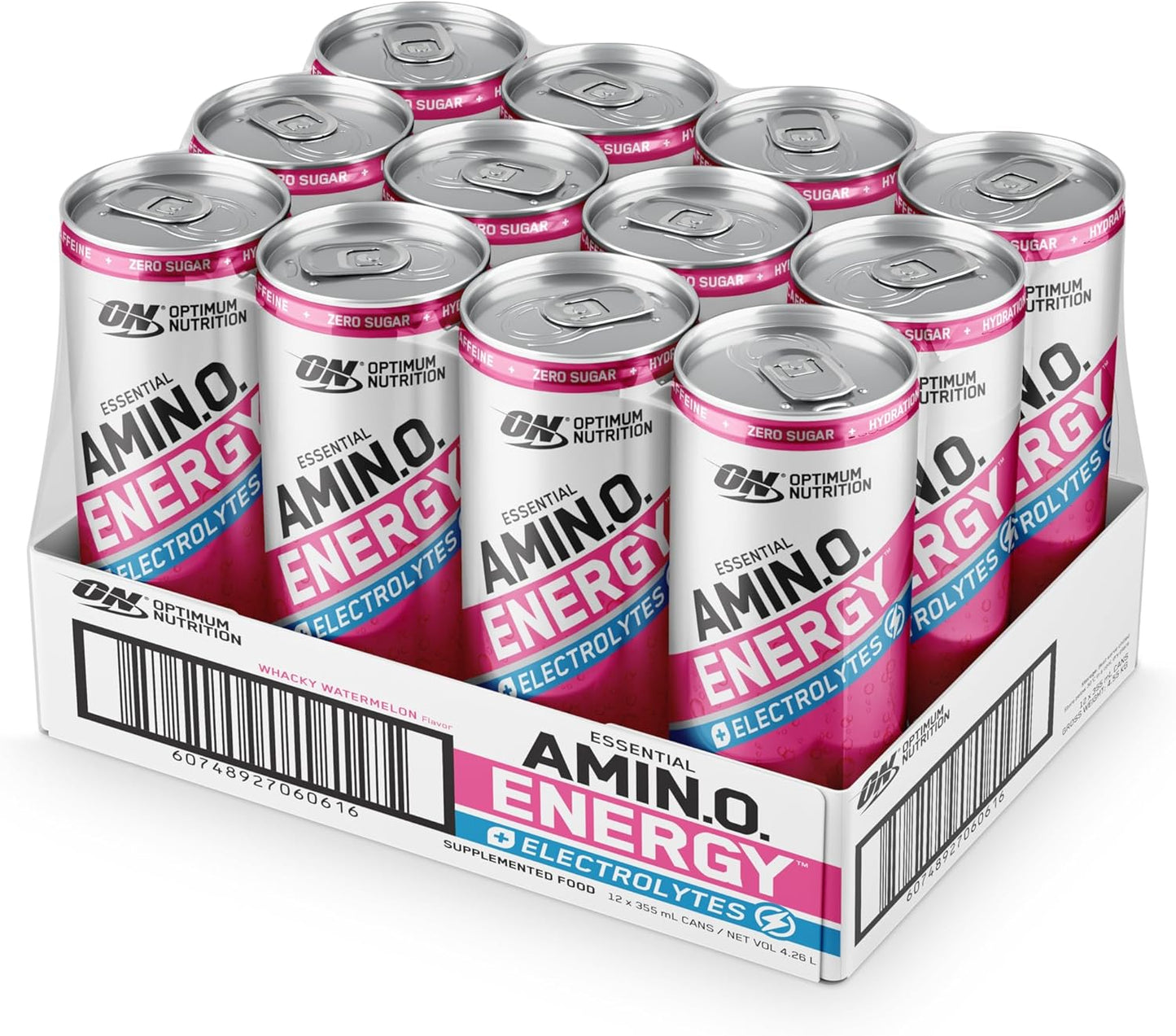 OPTIMUM NUTRITION Amino Energy + Electrolytes Sparkling Hydration Drink, Watermelon Flavour, 355ml, 12 Pack