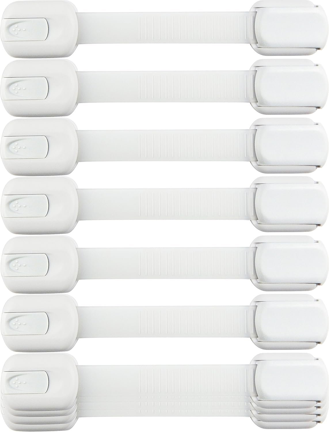 Child Safety Locks -VALUE PACK (10 Straps)- No Tools or Drilling -Adjustable Size/Flexible -Adhesive Furniture Latches For Cabinets, Drawers, Appliances, Toilet Seat, Fridge, Oven & More (White/White)
