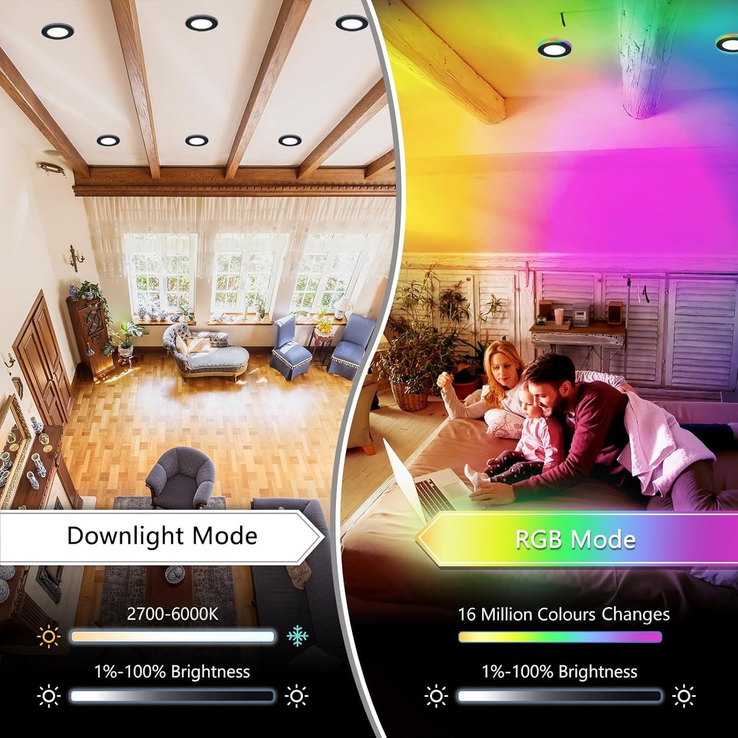 12 Pack Smart Recessed Lighting 4 Inch Black with RGB Color Changing & 2700-6000K, 2.4GHz WiFi Bluetooth Fast Link, Work with App/Alexa/Google Assistant/Siri, Include 1 Gateway