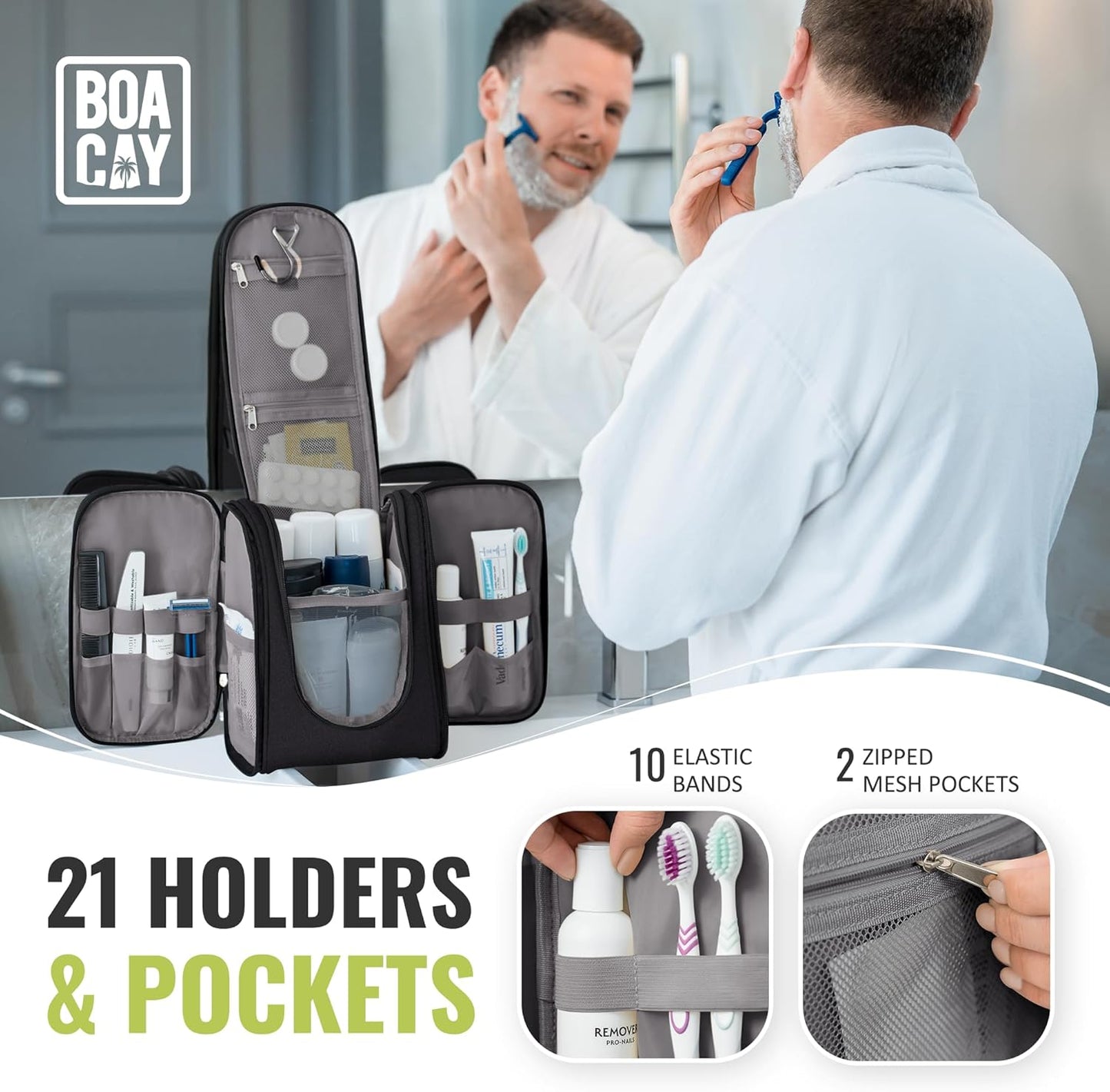 BOACAY Hanging Travel Toiletry Bag for Women and Men, Makeup and Shower Bag