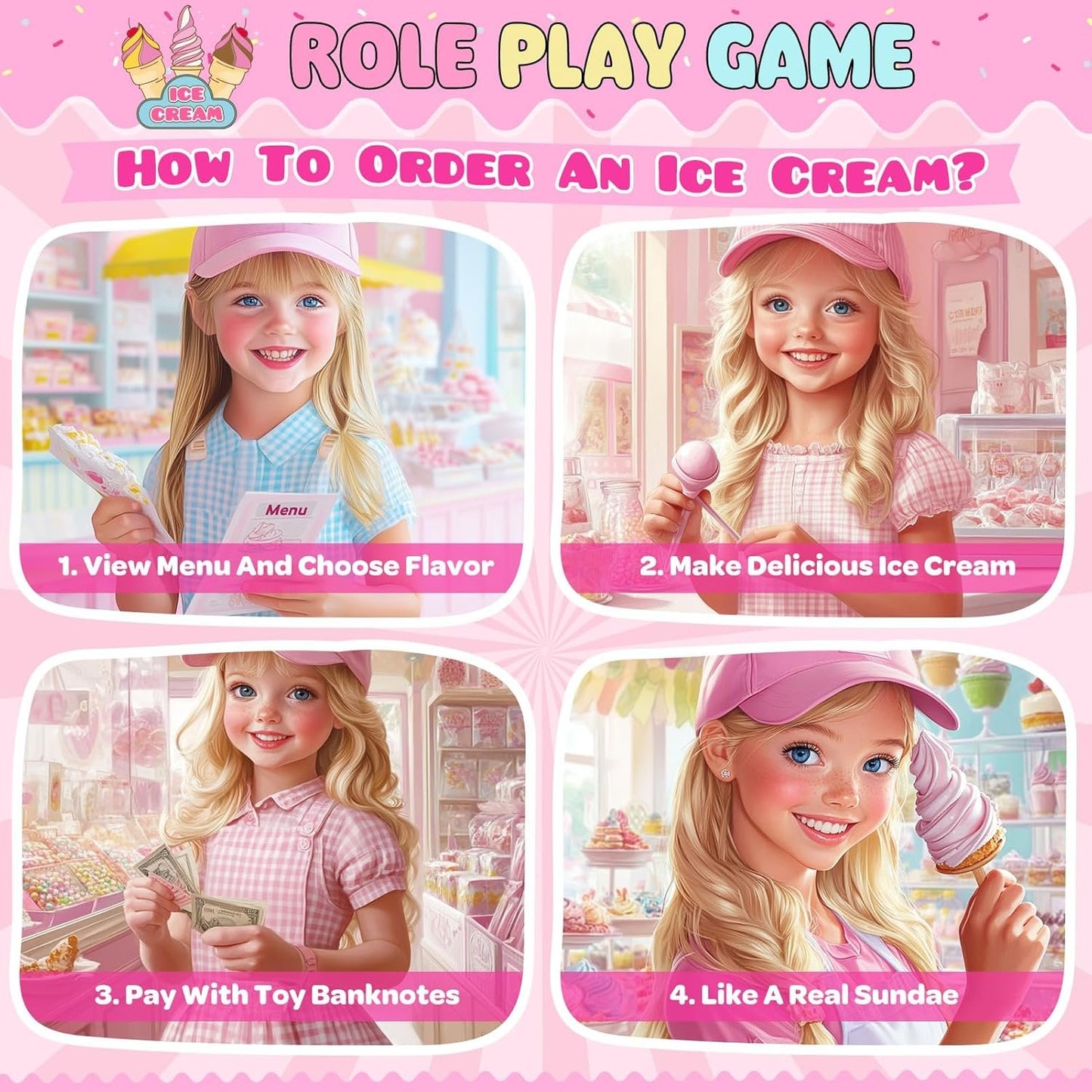 INNOCHEER Ice Cream Toy, Wooden Ice Cream Play Set, Pretend Play Kitchen Toys, Ice Cream Toys for Toddlers, Ice Cream Shop Playset Play Store, Gifts Toys for 3 4 5 6 7 8+ Year Old Girls Boys