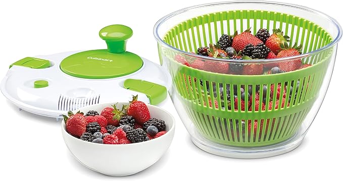 Cuisinart Large Spin Stop Salad Spinner- Wash, Spin & Dry Salad Greens, Fruits & Vegetables, 5qt, CTG-00-SAS1