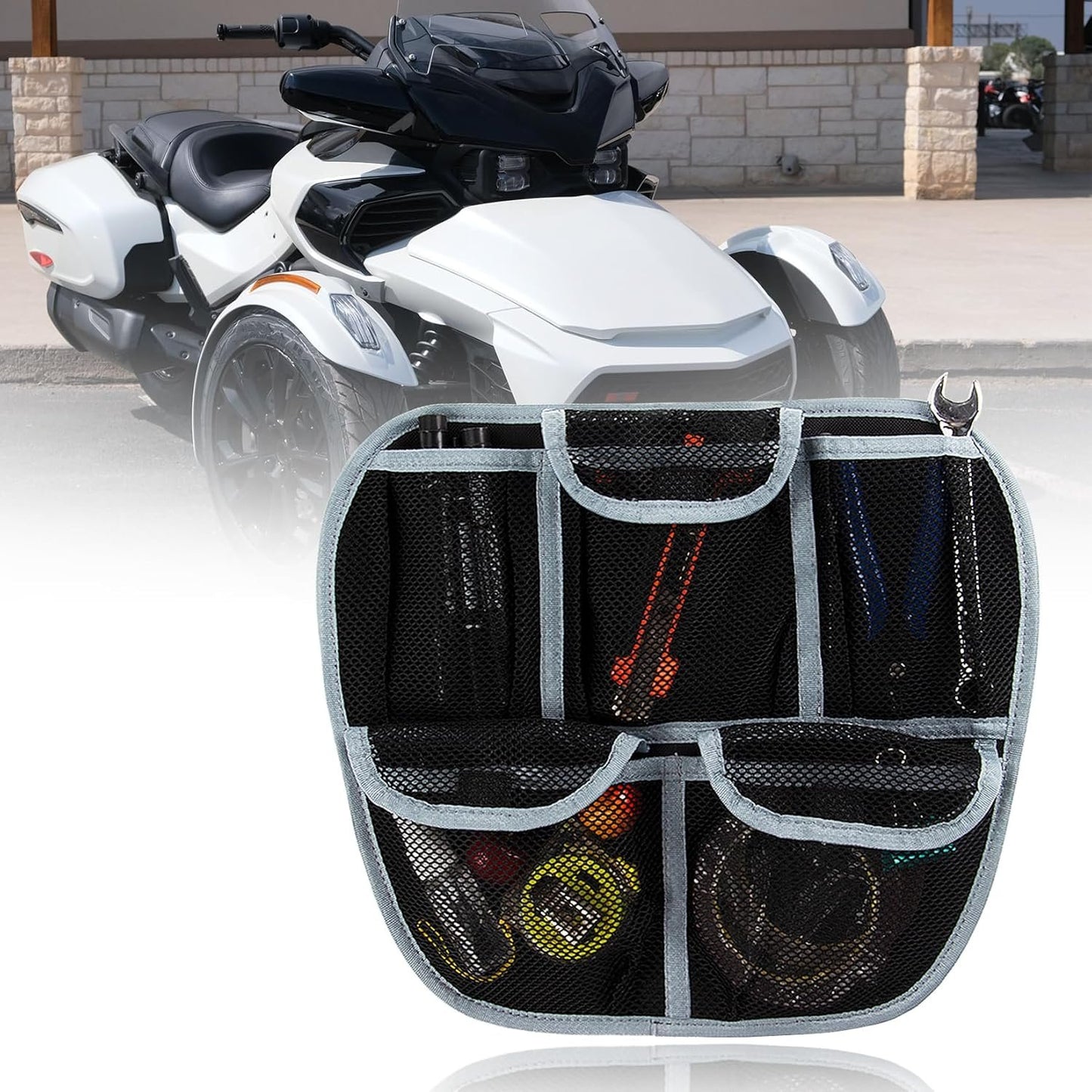 PSLER Front Trunk Lid Storage Bag for Spyder F3 F3S F3T F3L 2015-2024, F3 Accessories Luggage Storage Bag Mesh Pocket Bag for Spyder F3 F3S F3T F3L