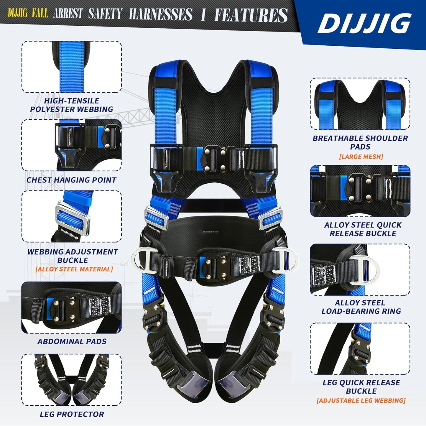 DIJJIG safety harness fall protection harness roofing harness construction harness construction harnessANSI/ASSP Compliant