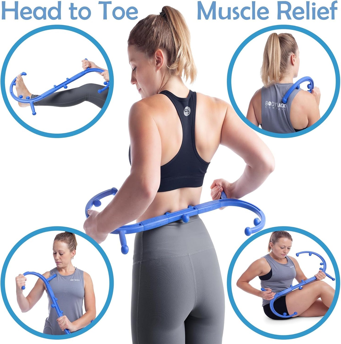 Body Back Buddy Back Massager, Handheld Massage Stick, Trigger Point Massager, Massage Cane (Blue)