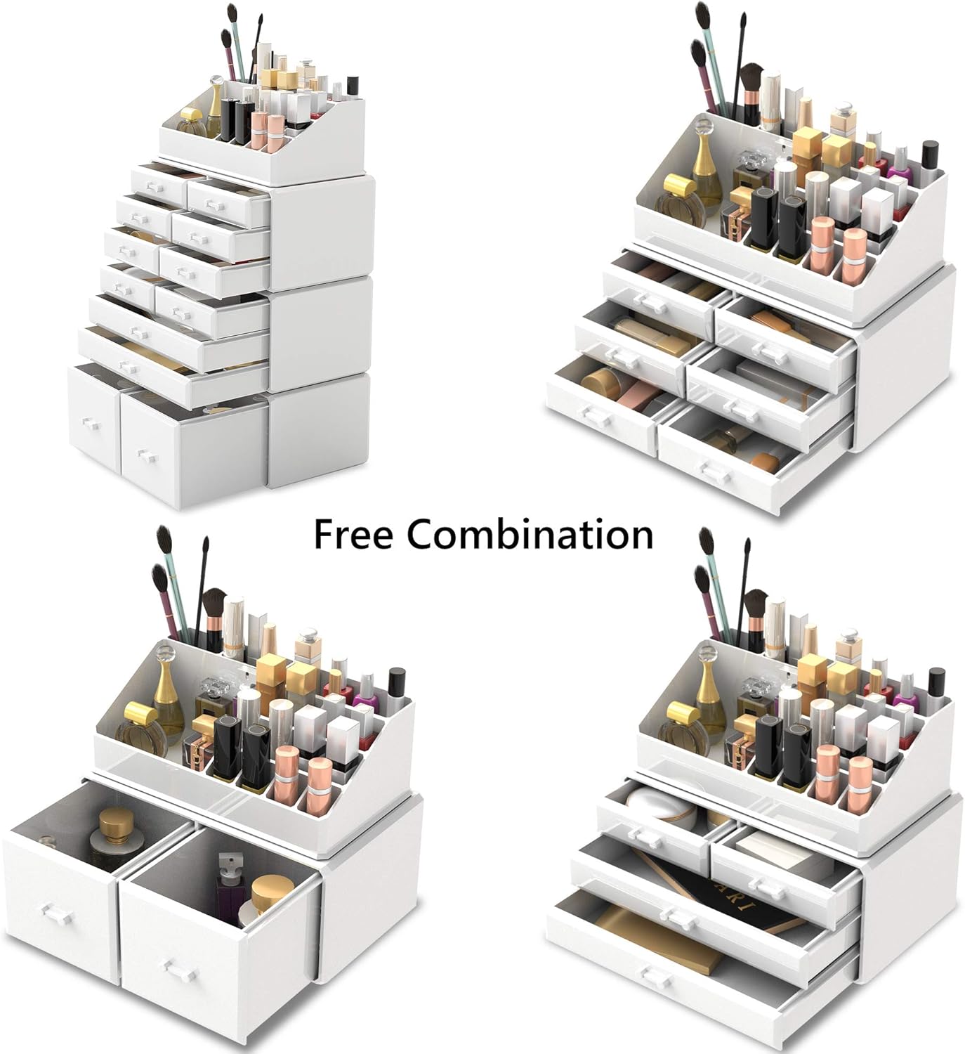 READAEER Makeup Organizer 4 Tier Freely Stackable Makeup Organizer Bathroom Makeup Organizer Multifunction Waterproof Dustproof with 12 Drawers