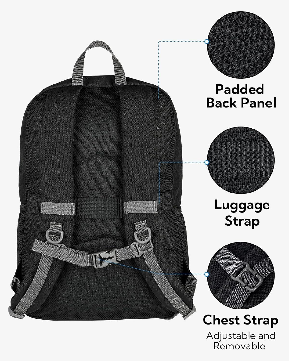 WATERFLY Casual Daypack Lightweight Backpack: 25L Padded Outdoor Day Trip Backpack for Man Woman, Black, Travel Backpacks