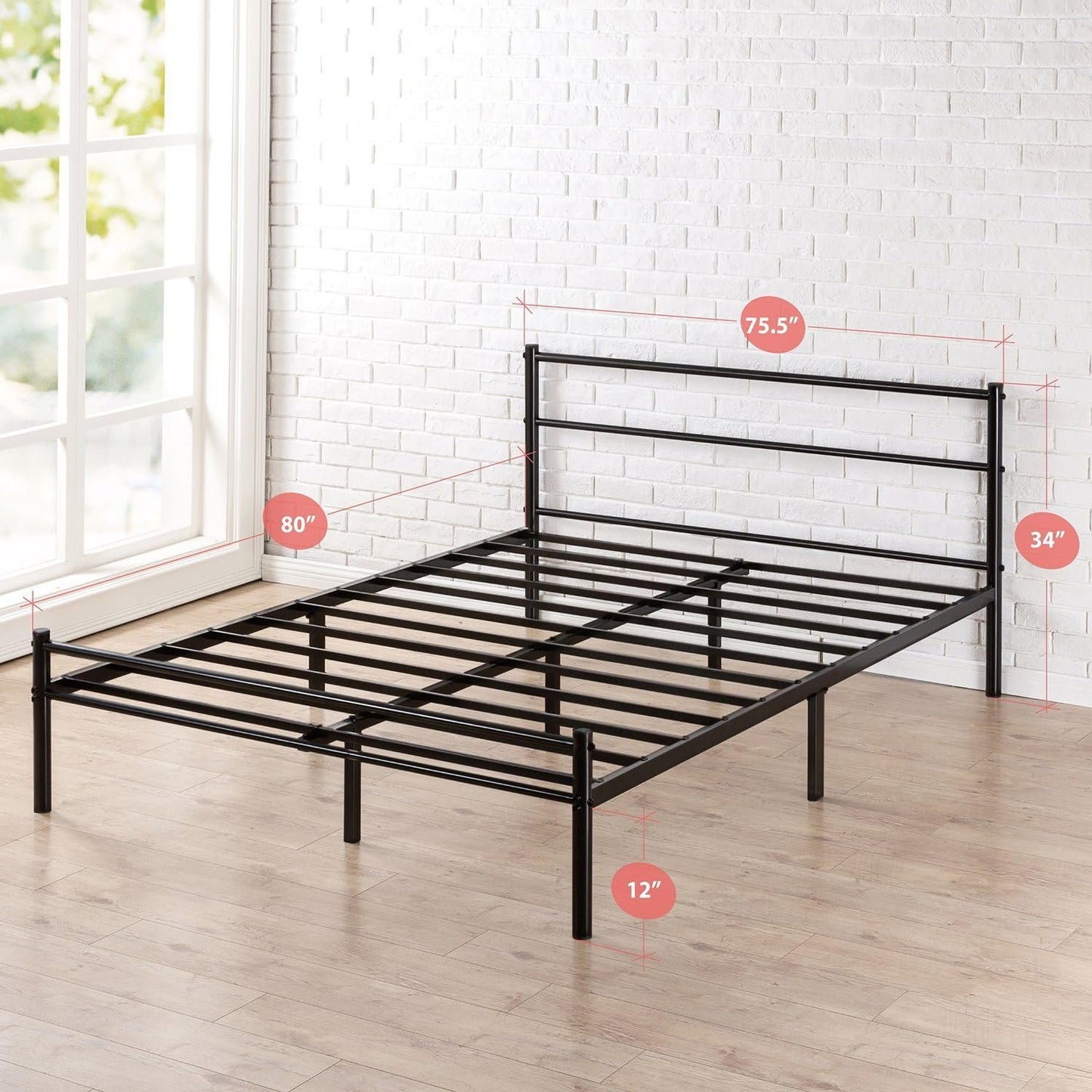 Zinus King Bed Frame - Geraldine 12 inch Black Metal Platform Bed Frame with Headboard and Footboard - No Box Spring Needed, Under Bed Storage Space, Easy Assembly, Durable Steel Slat Support, King