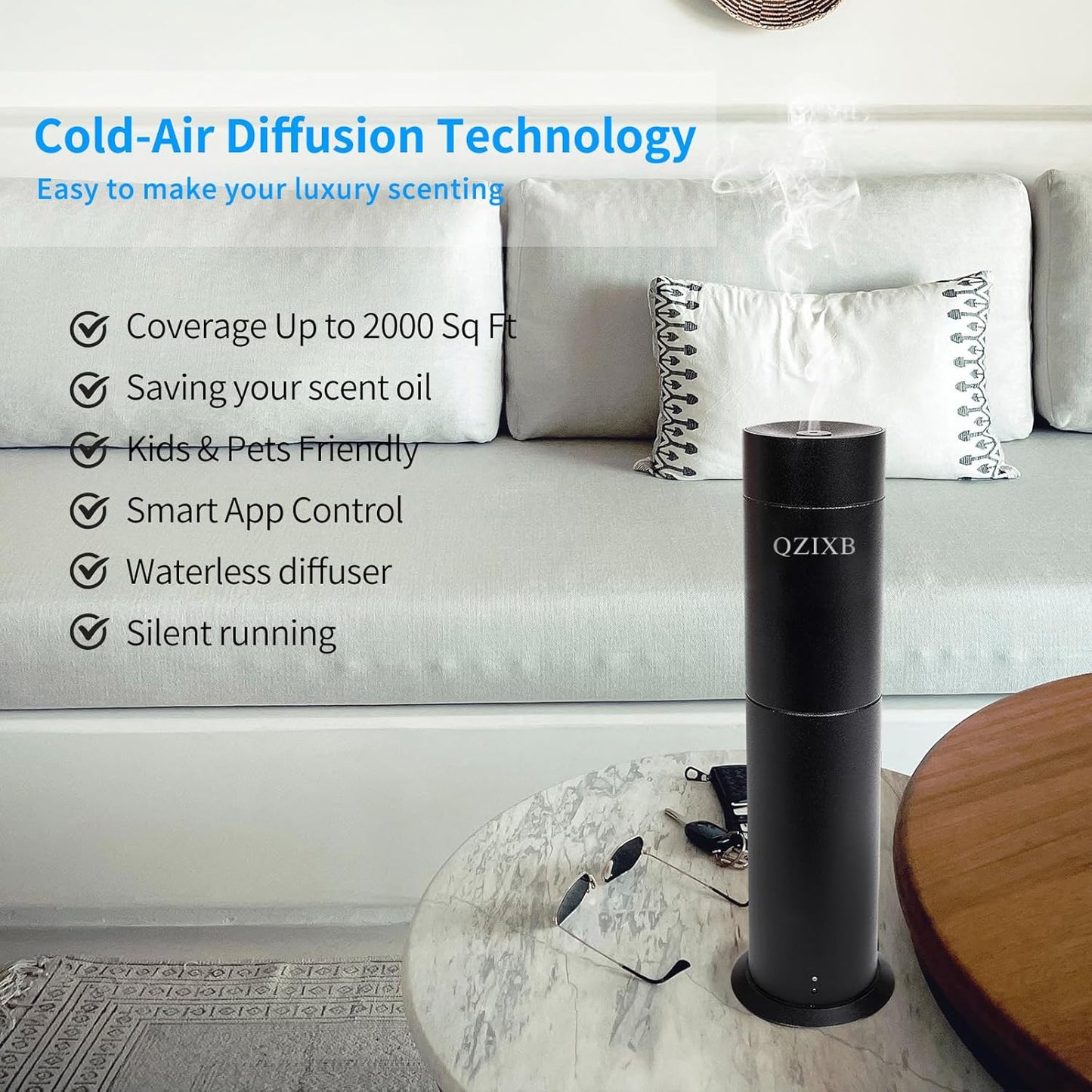 Smart Scent Air Machine, Waterless Essential Oil Diffuser with Smart Cold Air Technology,Bluetooth and Remote Control Equipment, for Home Large Room Hotel, Spa, Office (Black)