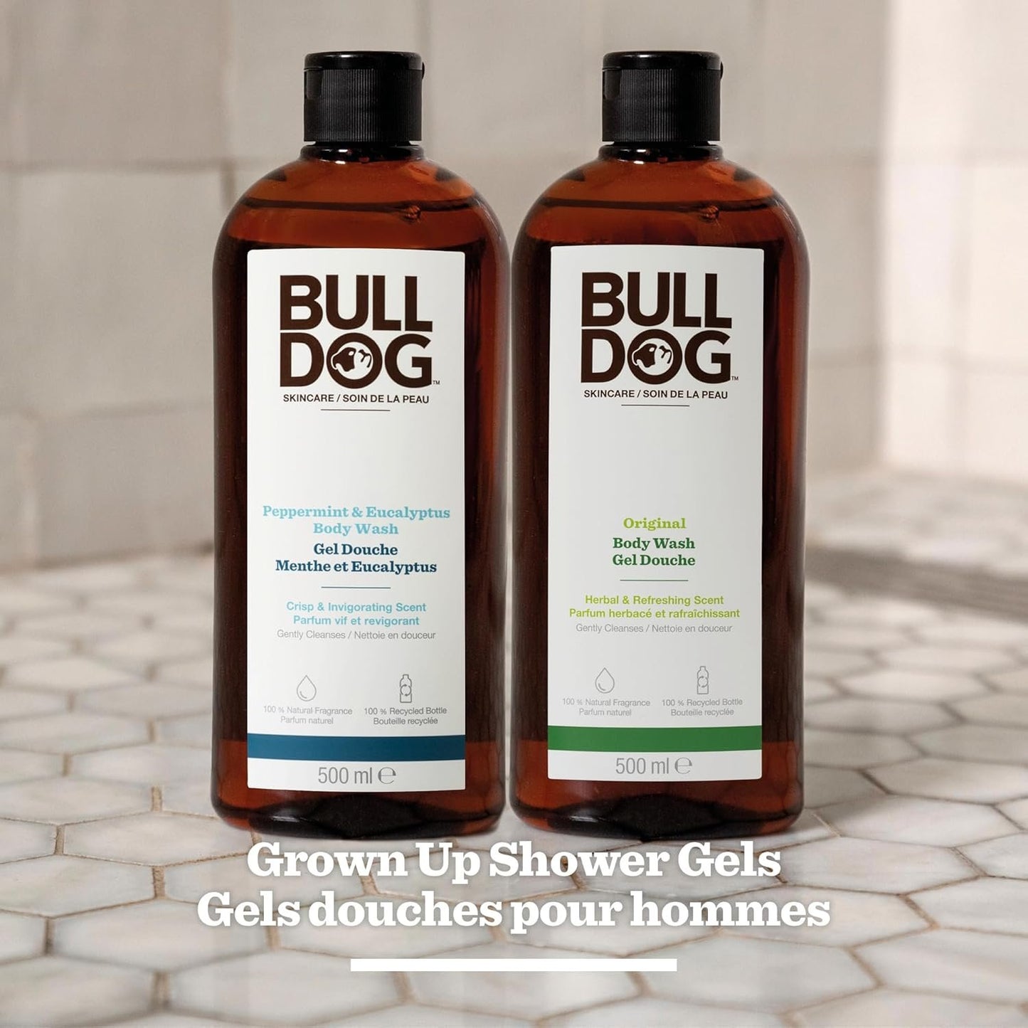 Bulldog Skincare Peppermint & Eucalyptus Shower Gel Body Wash for Men, 500 Milliliters