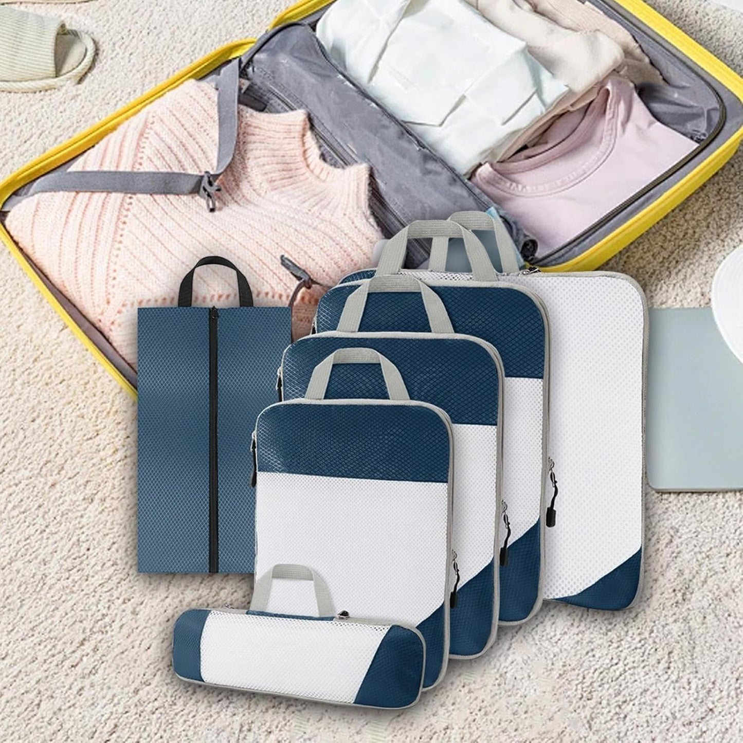 Gralara Ultimate Travel Packing Cubes Set for Seamless Organization, Navy Blue
