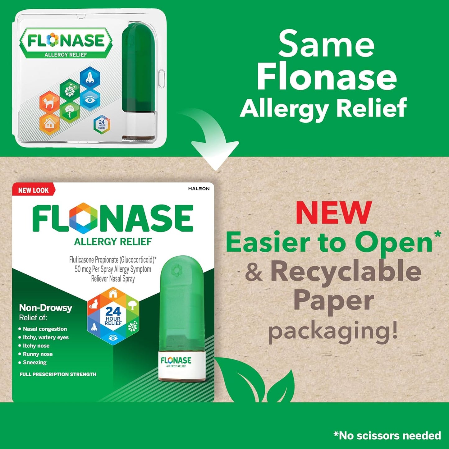 Flonase Allergy Relief Nasal Spray, 24-Hour Non-Drowsy Multi-Symptom Relief 144 Sprays, Bonus Pack of Tissues