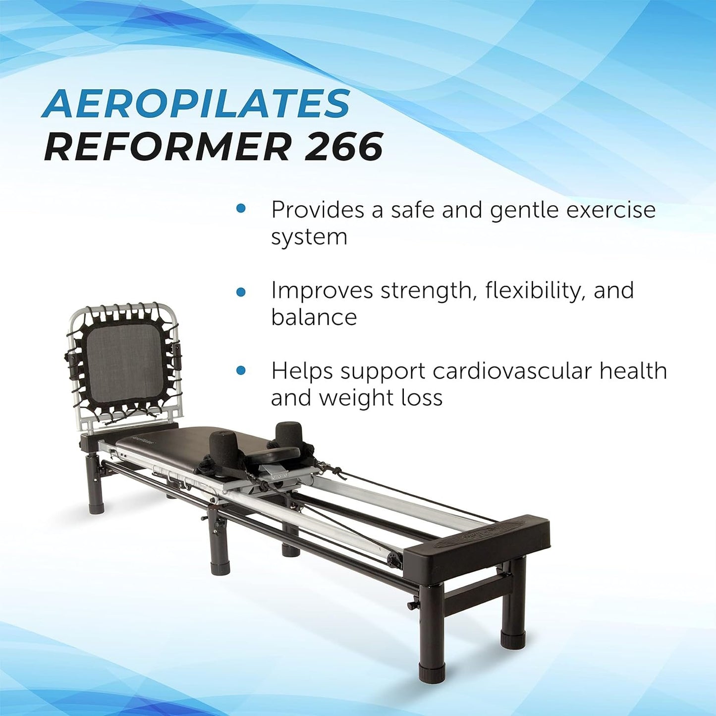 Stamina Products AeroPilates Reformer 651 Whole Body Resistance Pilates Workout Board Machine for Home Gym w/ 10 Inch Stand & Foldable Frame w/ Wheels