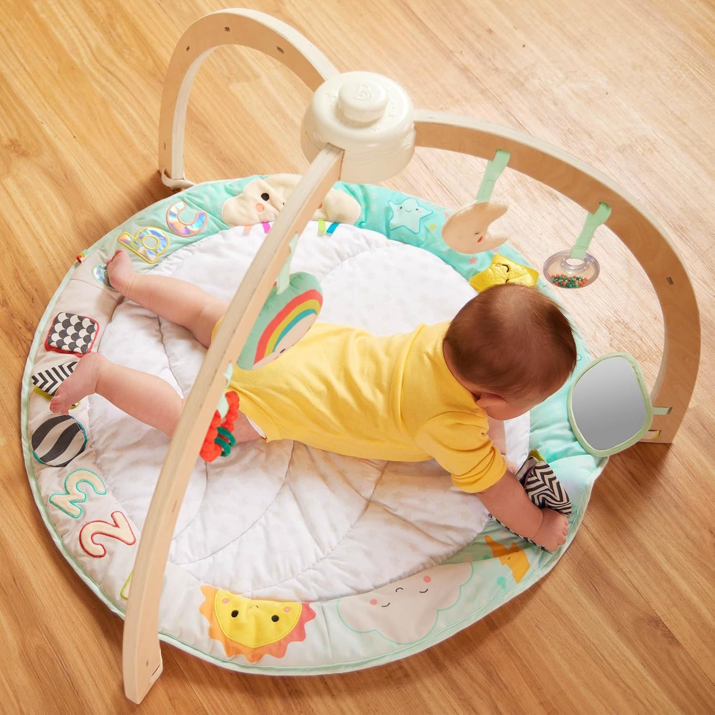 B. Toys- B Wooden Baby Soft Mat - Hanging Sensory Toys - Developmental Activities - Newborn - Sunrise to Sunset Play Gym, Multicoloured, Medium, BX2360C1Z
