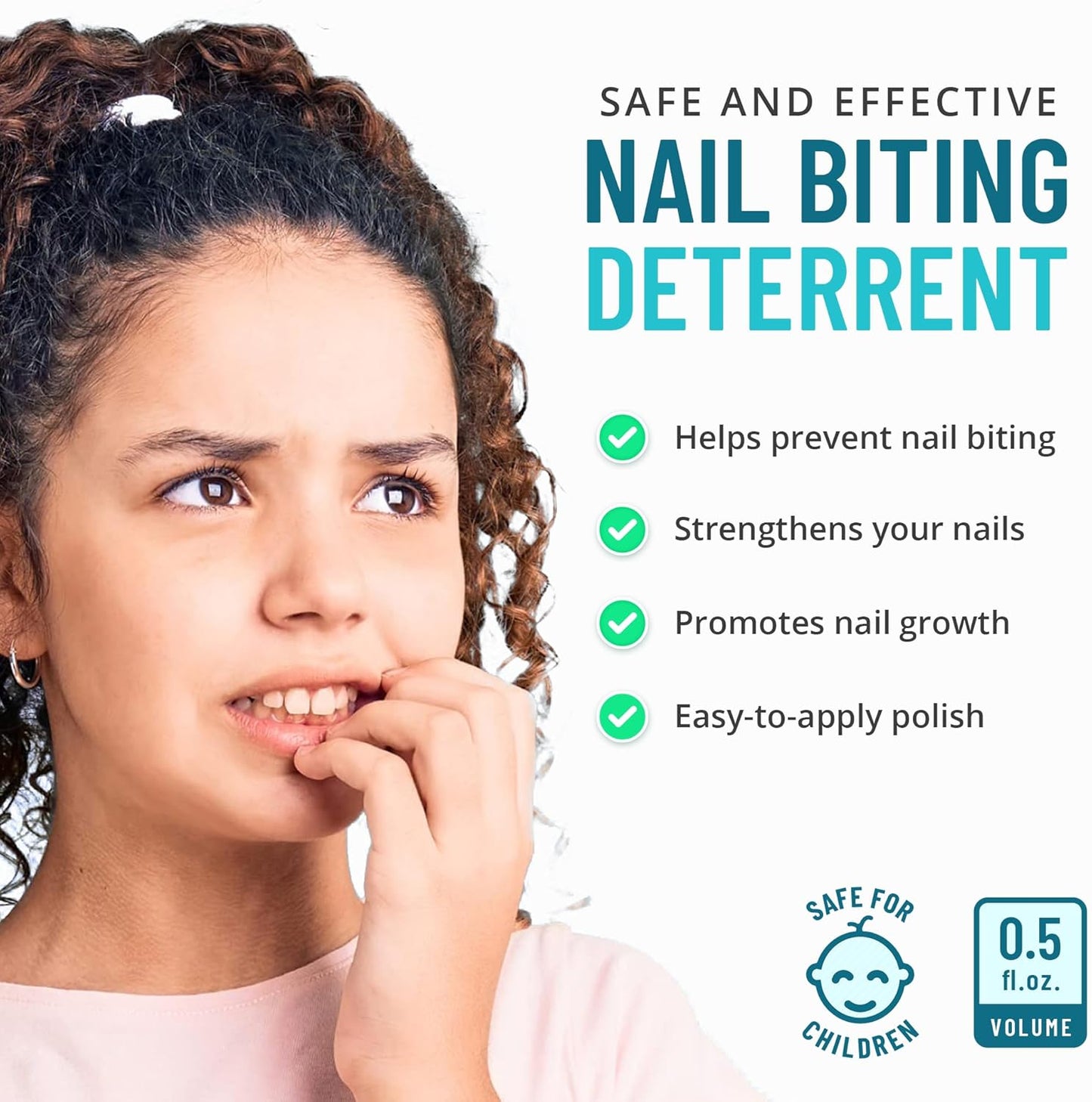 Stop Nail Biting Treatment - Clear, Bitter-Tasting Nail Polish To Stop Nail-Biting - Easy To Apply and Safe For Children - Nail Strengthener Solution - Nail Care for Healthy Nail Growth (0.5 fl oz)