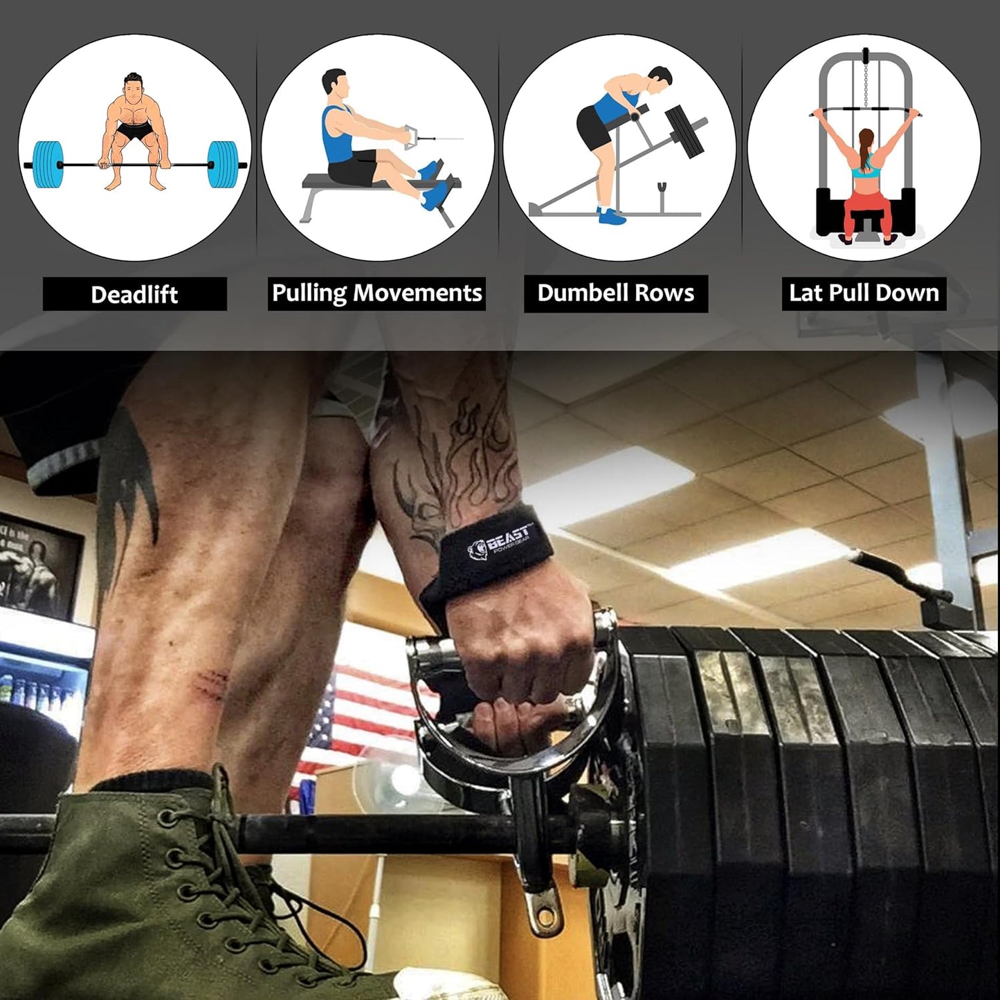 Beastpowergear Weight Lifting Straps Dead Lift Straps Neoprene Padded | Non Slip Silicone Grip | Additional Support for Powerlifting, Bodybuilding, Deadlifts, Crossfit, Strength Training