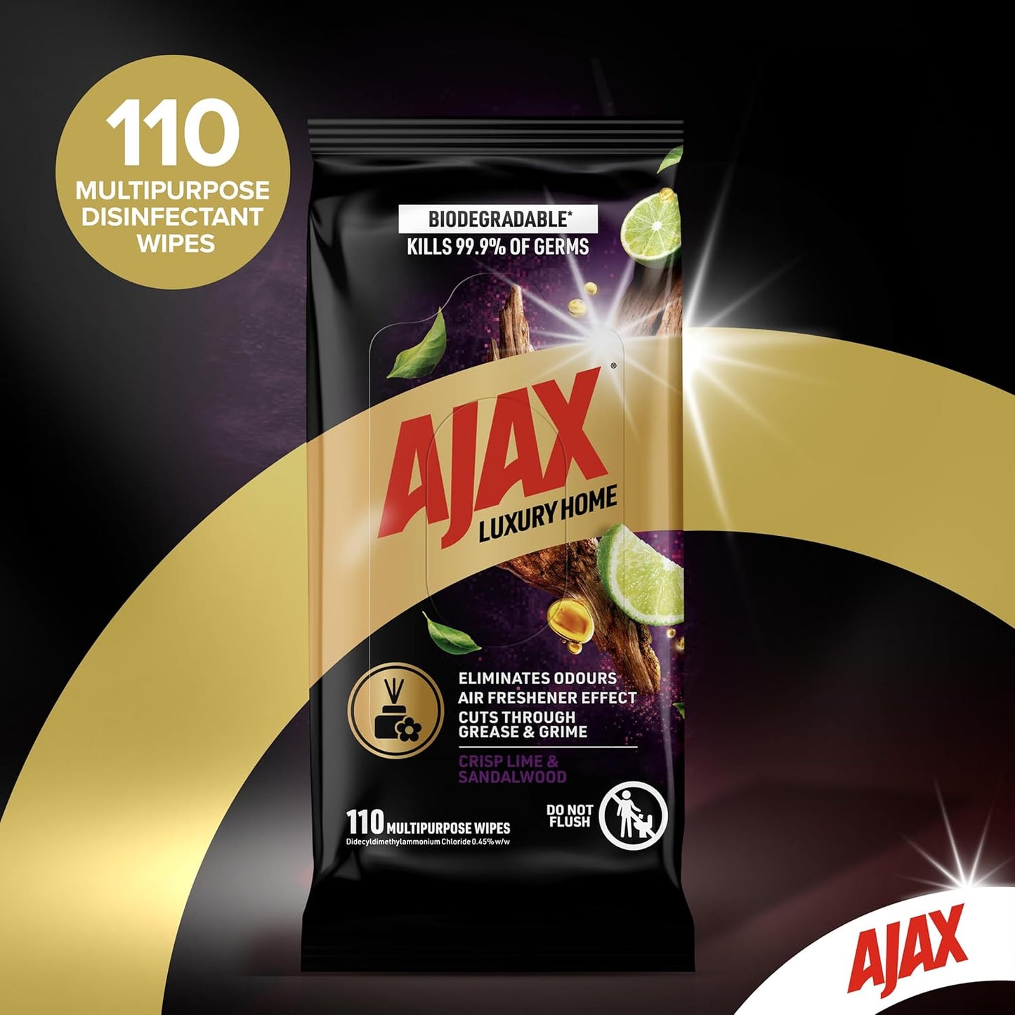 Ajax Luxury Home Multipurpose Cleaning Wipes Crisp Lime & Sandalwood 110 Pack