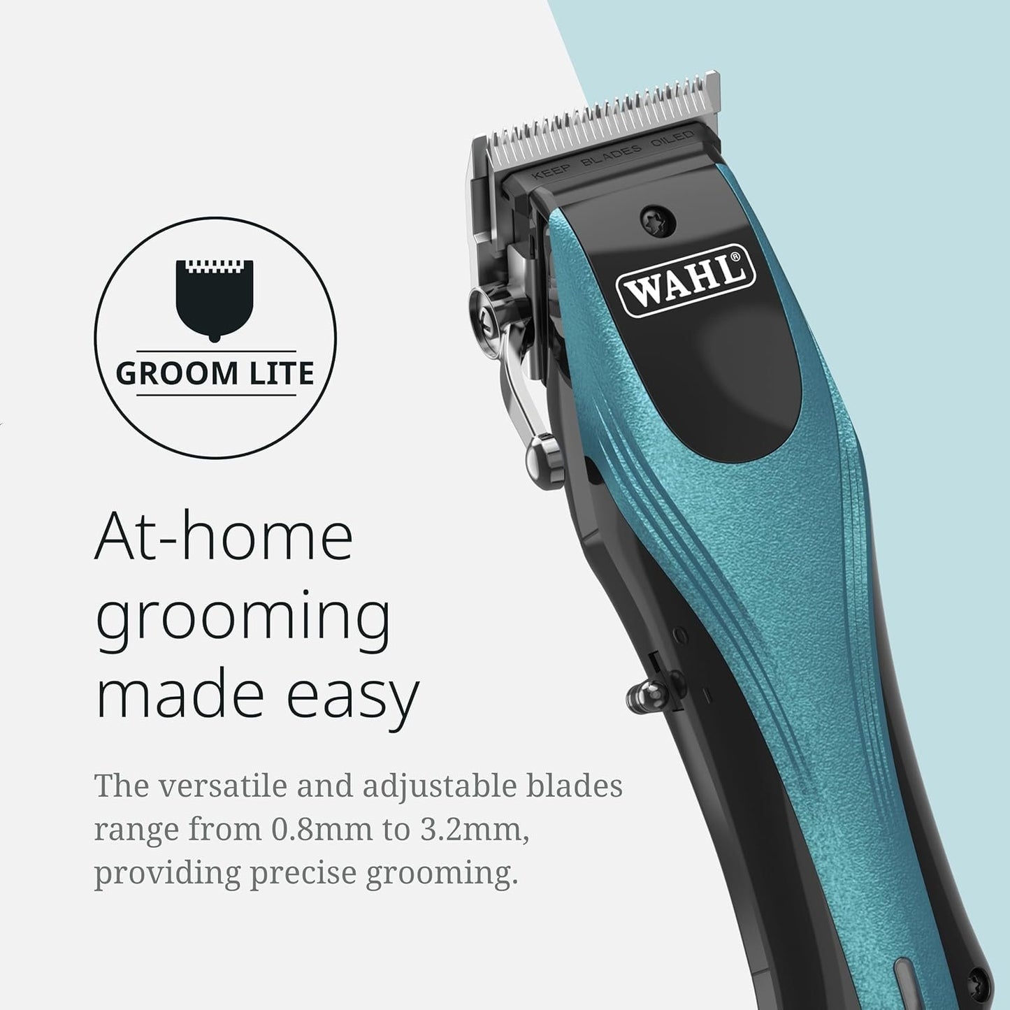 Wahl Pro Animal Groom Lite Pet Clipper - Cordless & USB Charging - Adjustable Blades - Professional Grooming Kit for Dogs, Cats & Small Pets - Black/Metallic Blue