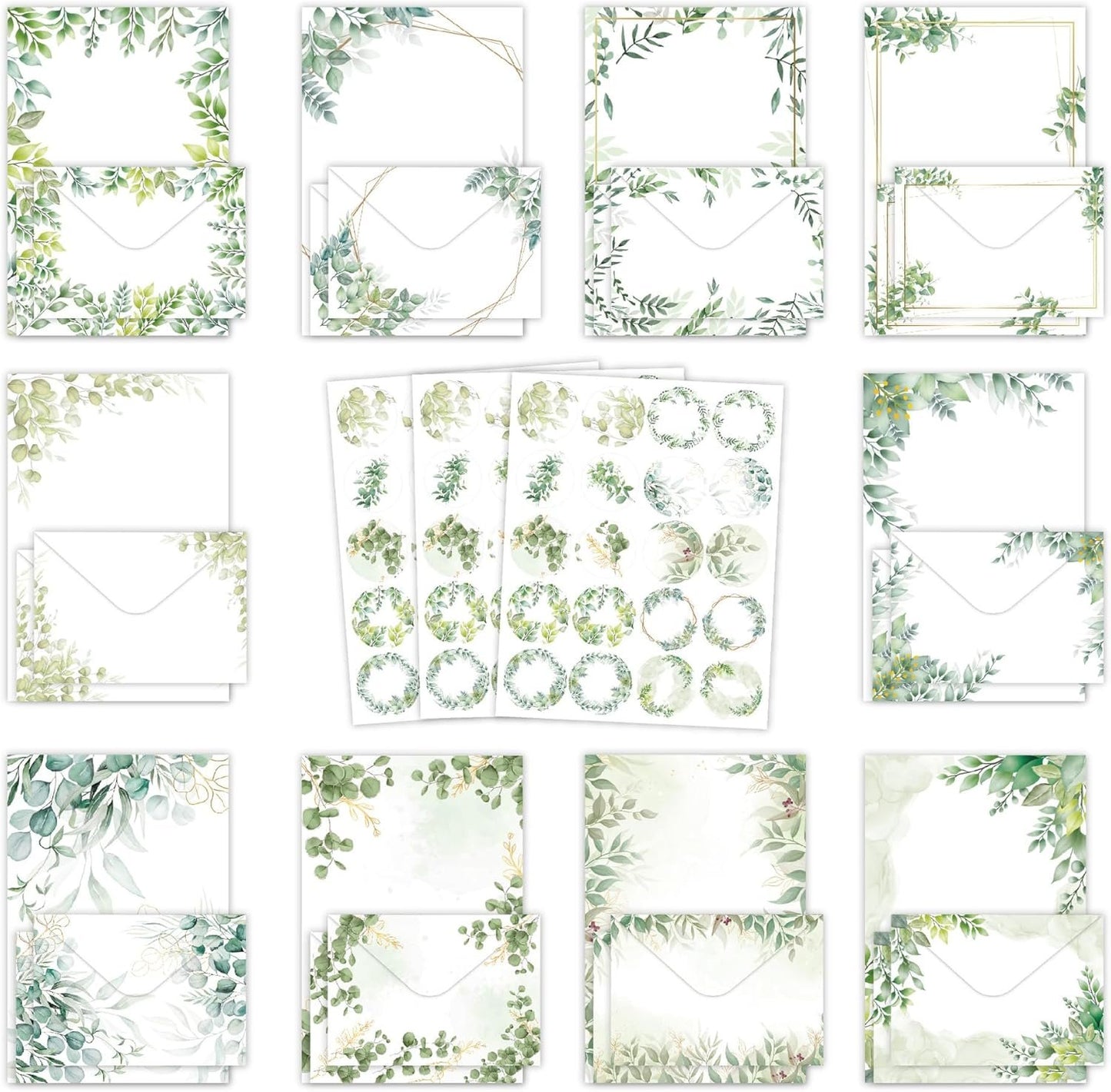 JasCherry 50 Sheets of Stationery with Envelopes, 10 Ddesigns of Stationery with 3 Sticker Sheets, Elegant Stationery Set for Invitation Cards, Congratulations Cards, Set D