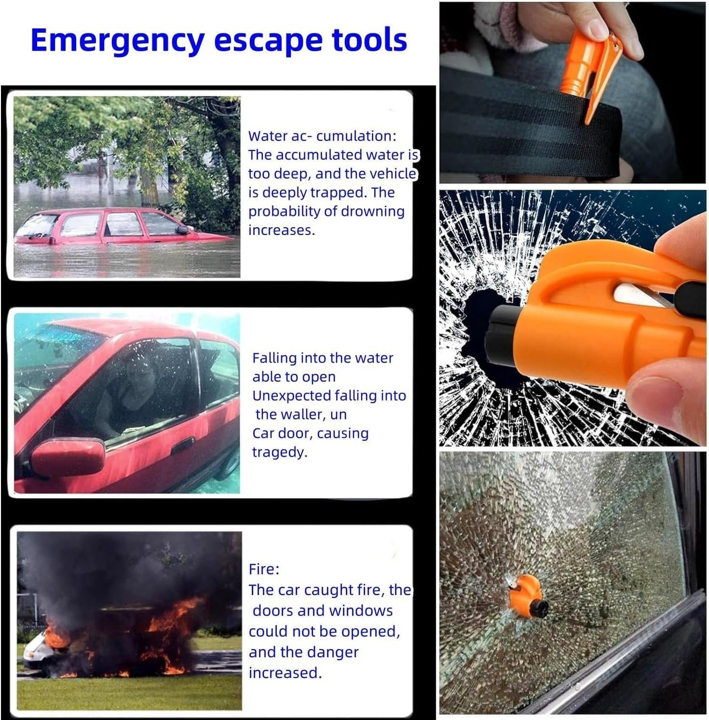 2 Pcs Three-in-One Car Escape Rescue Tool Keychain Glass Breaker Seatbelt Cutter Mini Hammer Emergency Rescue Glass Breaker Car Safety Tool Window Broken Seat Belt Cutter(red/Black)