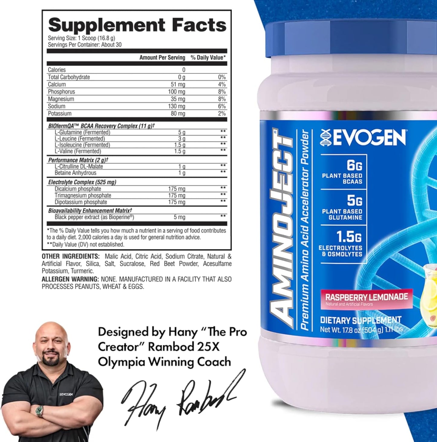 Evo Aminoject BCAA Powder 483 g, Raspberry Lemonade (30 Servings)
