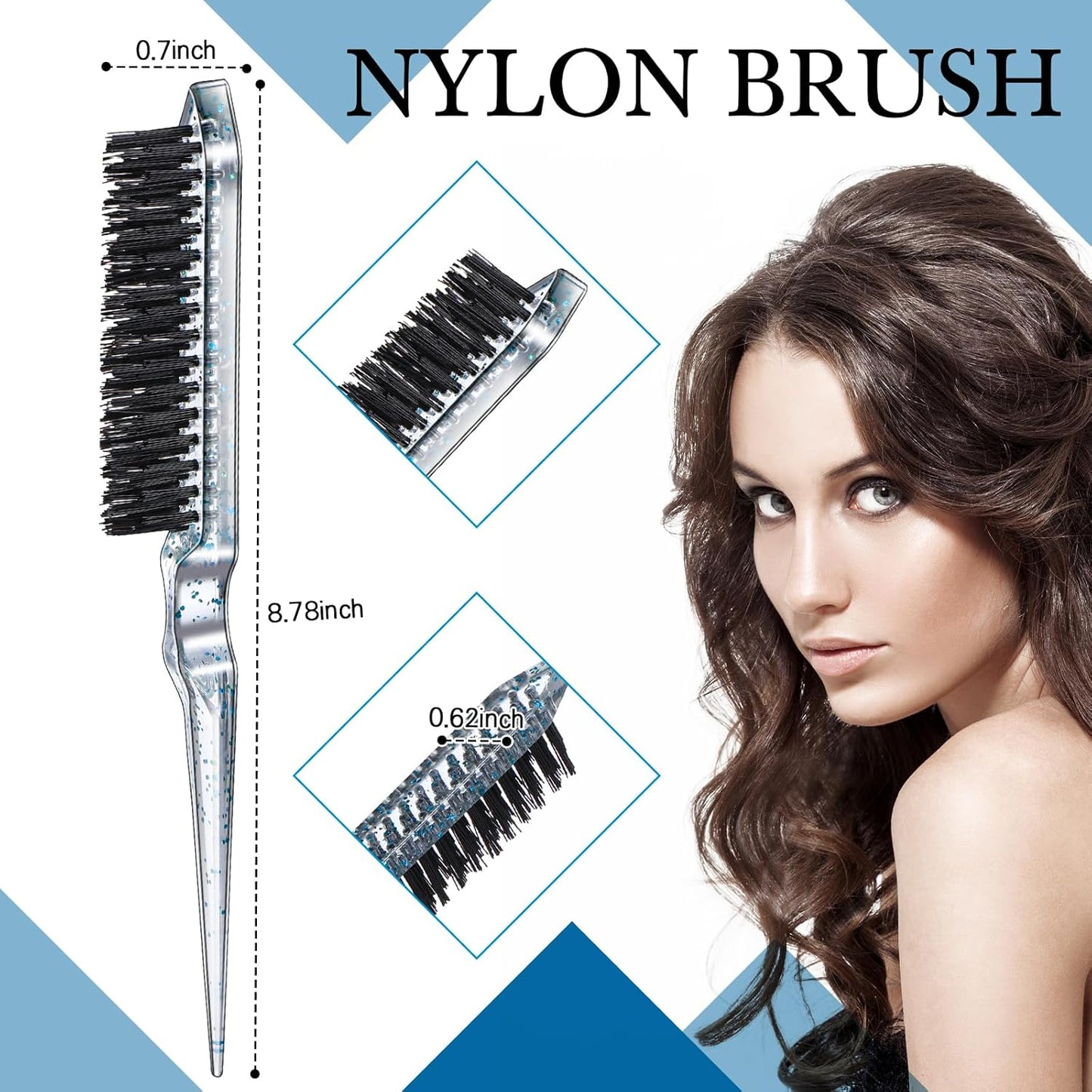 Geiserailie 3 Pcs Slick Back Hair Brush Set Bristle Brush Edge Control Teasing Comb for Women Black Hair(Clear Blue)