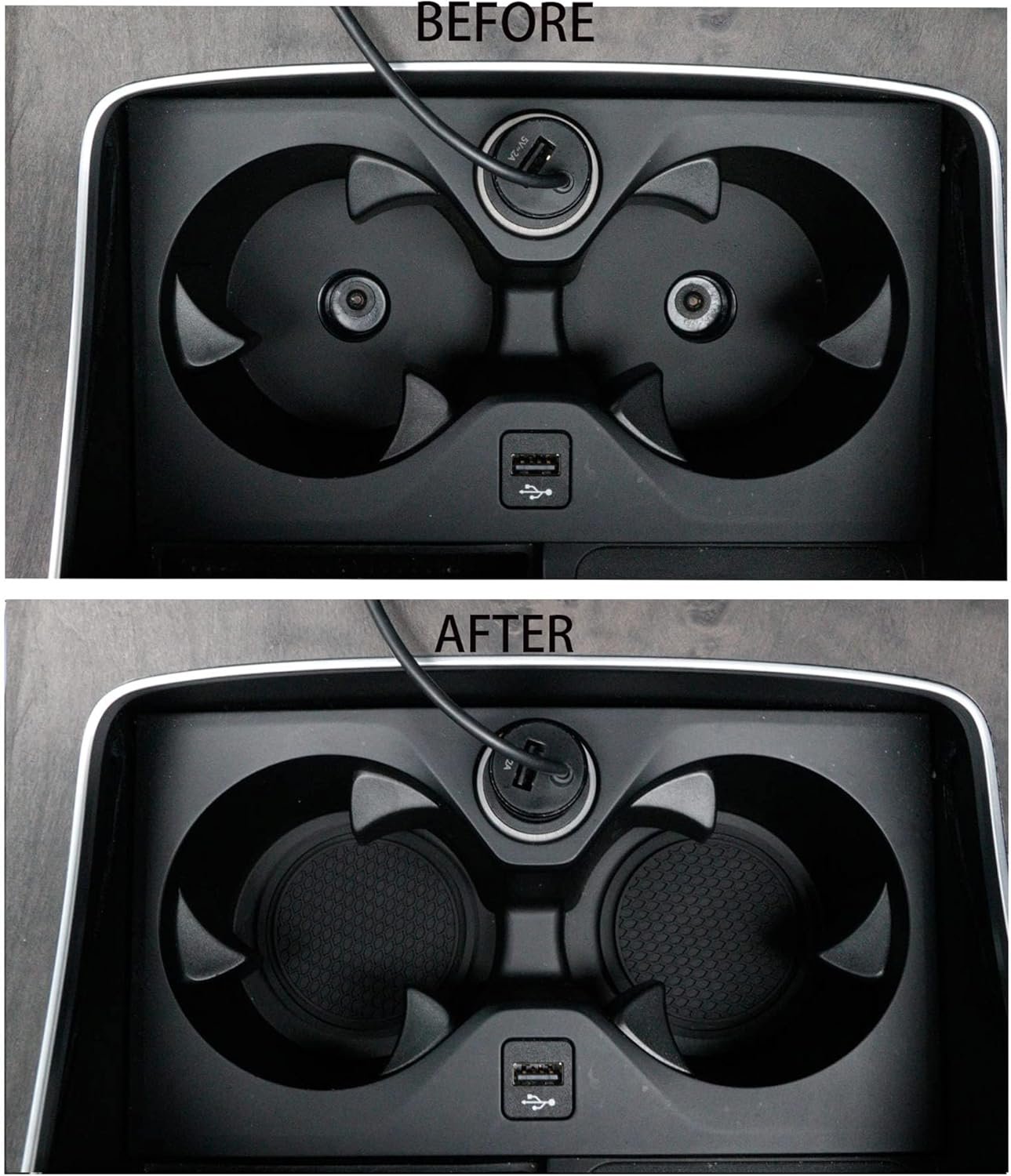 Custelen Universal Non-Slip Car Cup Coaster - Set of 4 Black Embedded Ornaments Cup Holders for Car Interior Accessories