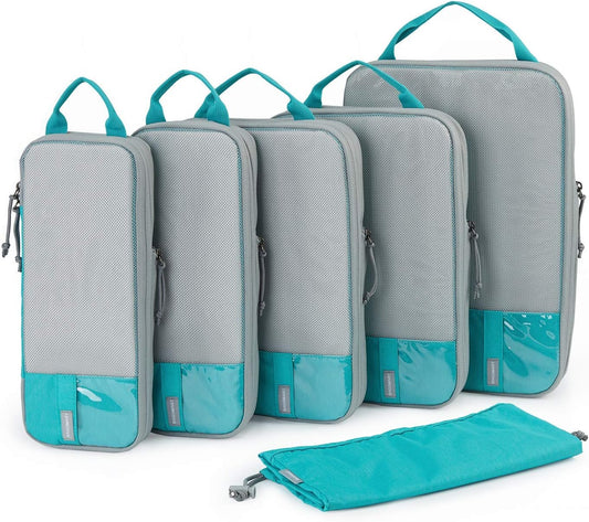 BAGSMART 6 Set Compression Packing Cubes, Lightweight Vacation Travel Essentials for Women, Travel Accessories for Suitcase Organizer Bags Set, Durable Luggage Organizer Bags