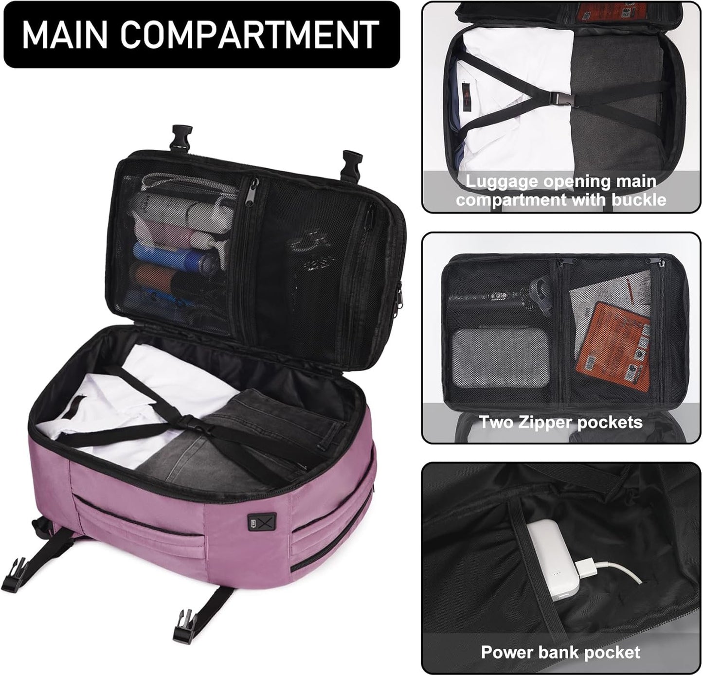 ECOHUB Ryanair Cabin Bag 40x20x25 Underseat Travel Bag 13 Pockets Hand Luggage Backpack Recycled PET Eco Friendly Rucksack for Women & Men Carry on Bag with USB Port, 20L