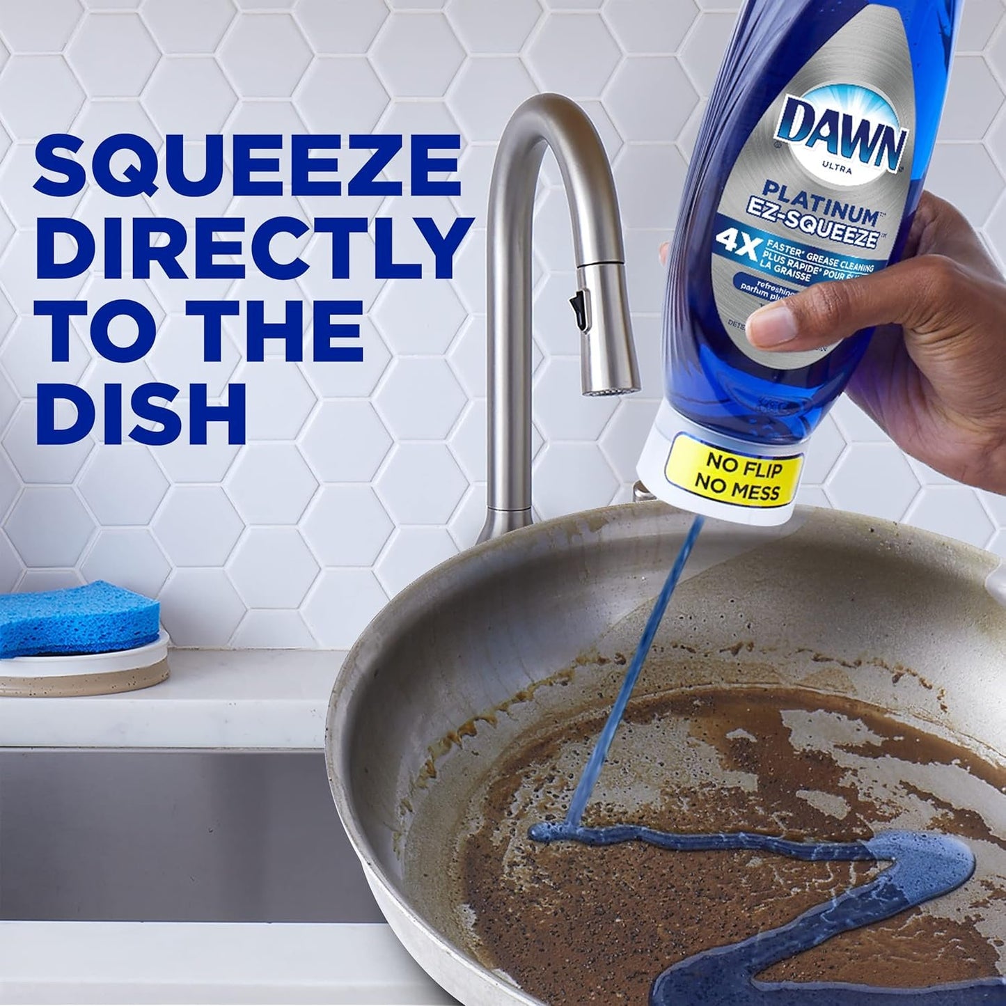 Dawn EZ-Squeeze Platinum Dishwashing Liquid Dish Soap, Refreshing Rain Scent 535 ml (Pack of 3) + Dawn Non-Scratch Kitchen DIsh Sponges (Pack of 2)