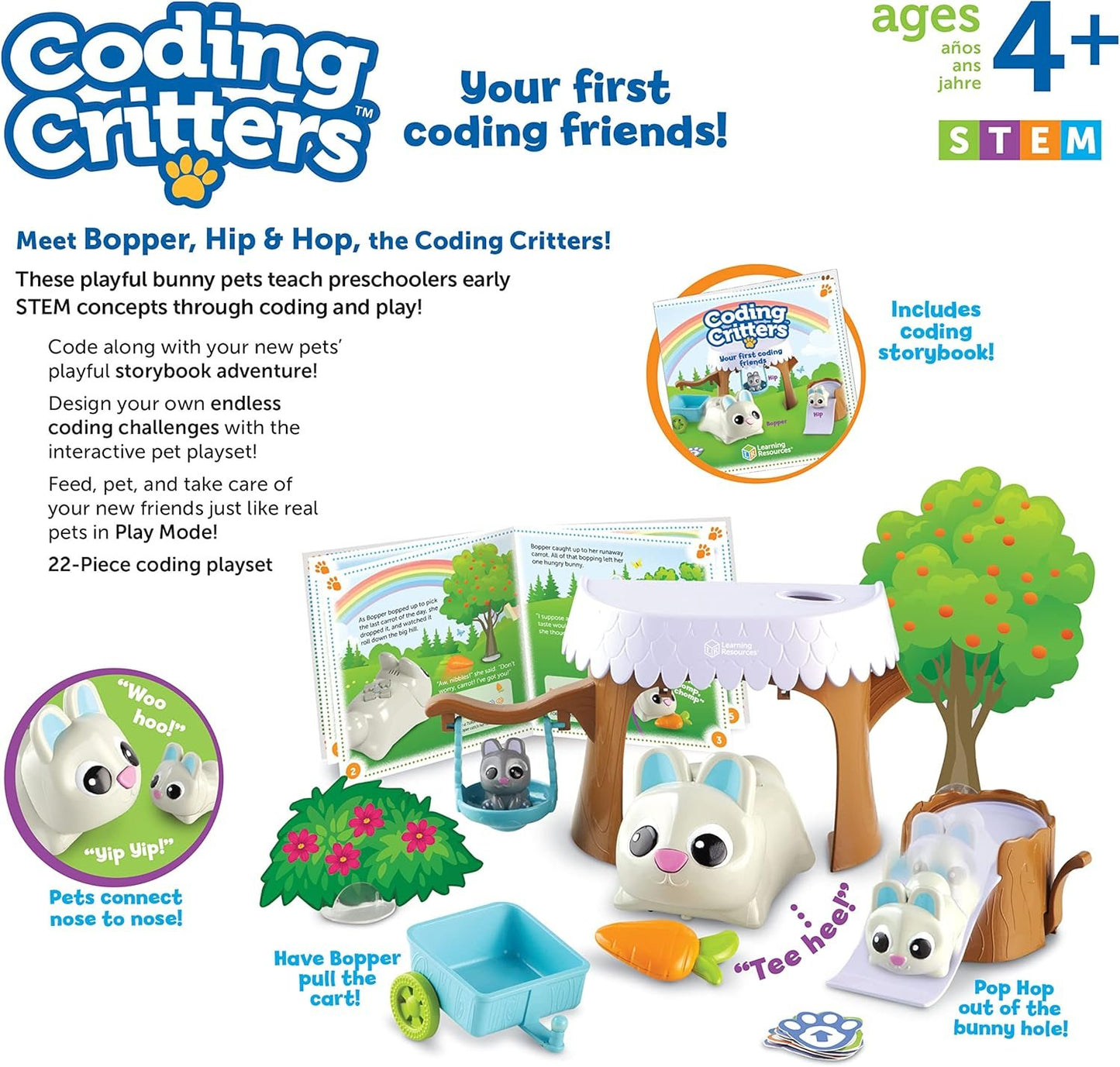 Learning Resources Coding Critters Bopper - 22 Pieces, Ages 4+ Screen-Free Early Coding Toy for Kids, Interactive STEM Coding Pet, Preschool Learning Toys