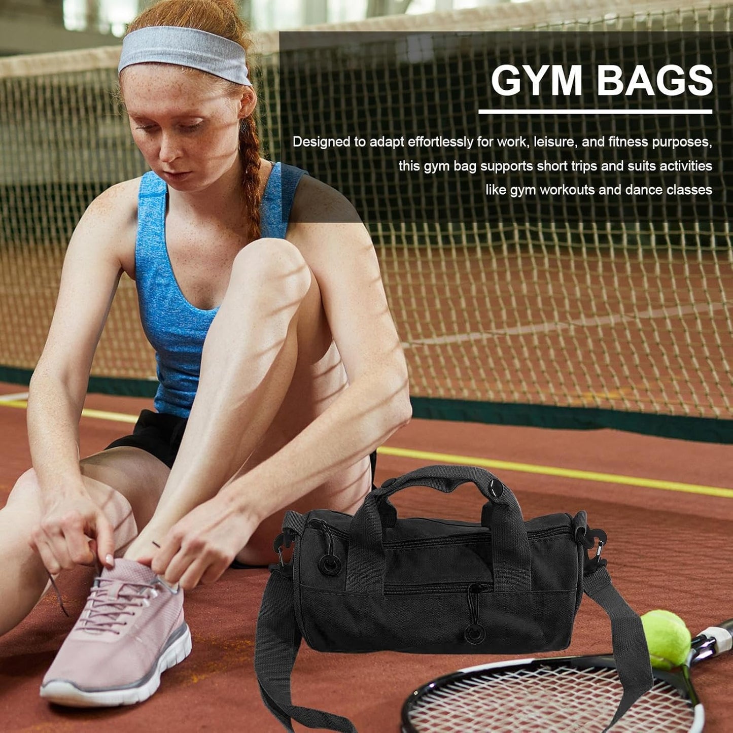 Gym Bag, Barrel Shape Carrier, 11,02 x 5,91 pollici Ampia capacità, regolabile Shoulder Strap, Swim Gear Bag for Men, Women, Hiking, Dance, Yoga, School, and Workout, Nero , Se référer au descriptif