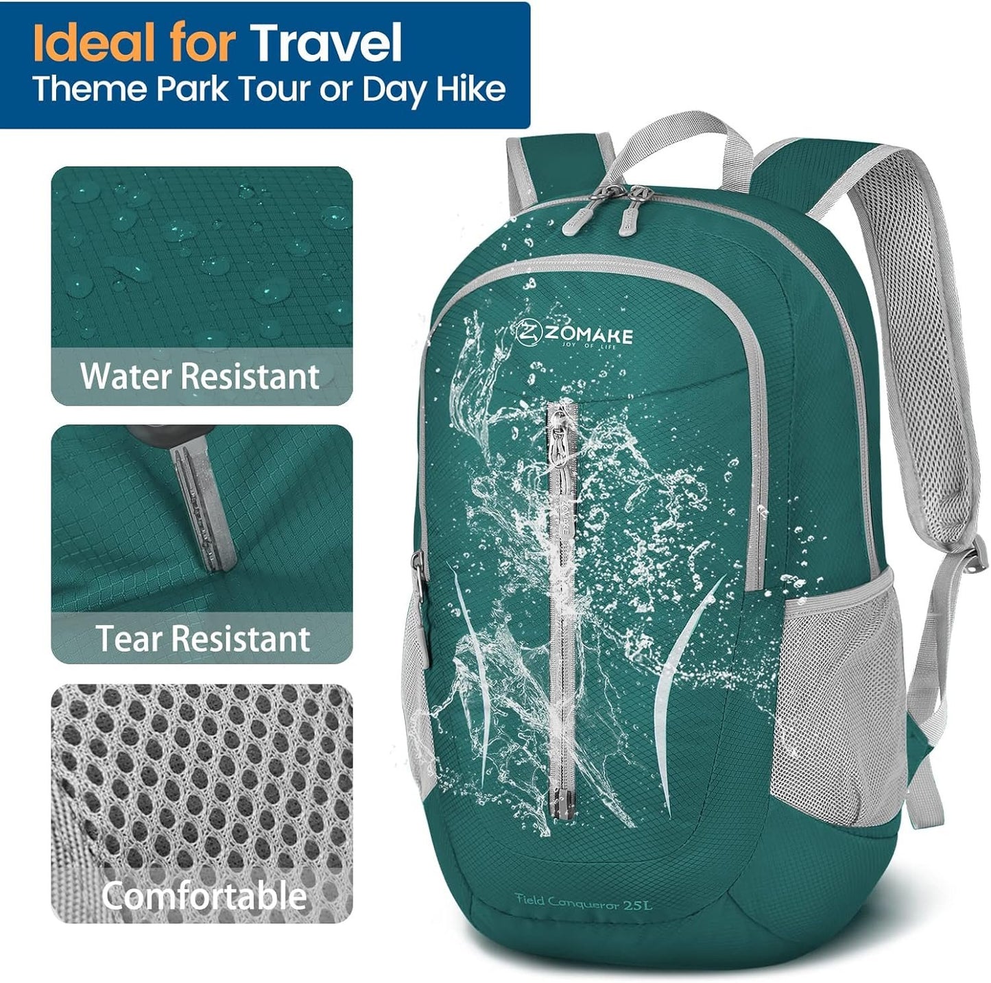 ZOMAKE Foldable Backpack - 25L Lightweight Folding Packs, Packable Hiking Daypack for Travel Outdoor Camping