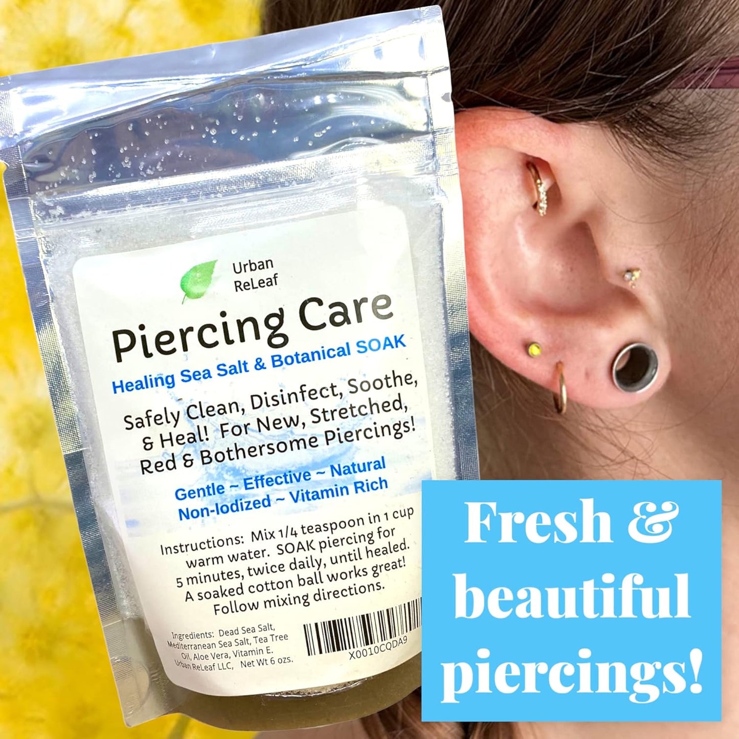 Urban ReLeaf Piercing Care 6 oz. Bag, Soothing Sea Salt & Botanical SOAK. Aftercare Solution Concentrate, Makes 90 Cups. Visit the Urban ReLeaf Store