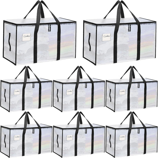 8-Pack Clear Storage Bags for Clothes with Strong Handles and Zipper Heavy-Duty Moving & Storage Bags Packing Supplies for Clothing Space-Saving Storage Totes Alternative to Wardrobe Boxes, 69x35x38cm