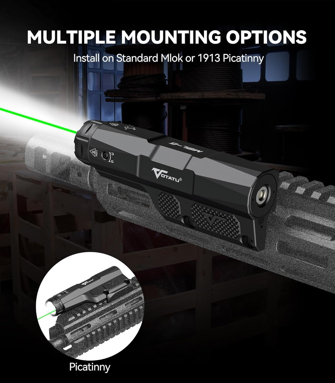 VOTATU M8L-G 3000 Lumens Light Laser Combo for M-LOK/Picatinny, Strobe Function Flashlight and Green Laser Beam with Easy Touch Pad Switch, USB Magnetic Rechargeable Light for Rifle and Carbine