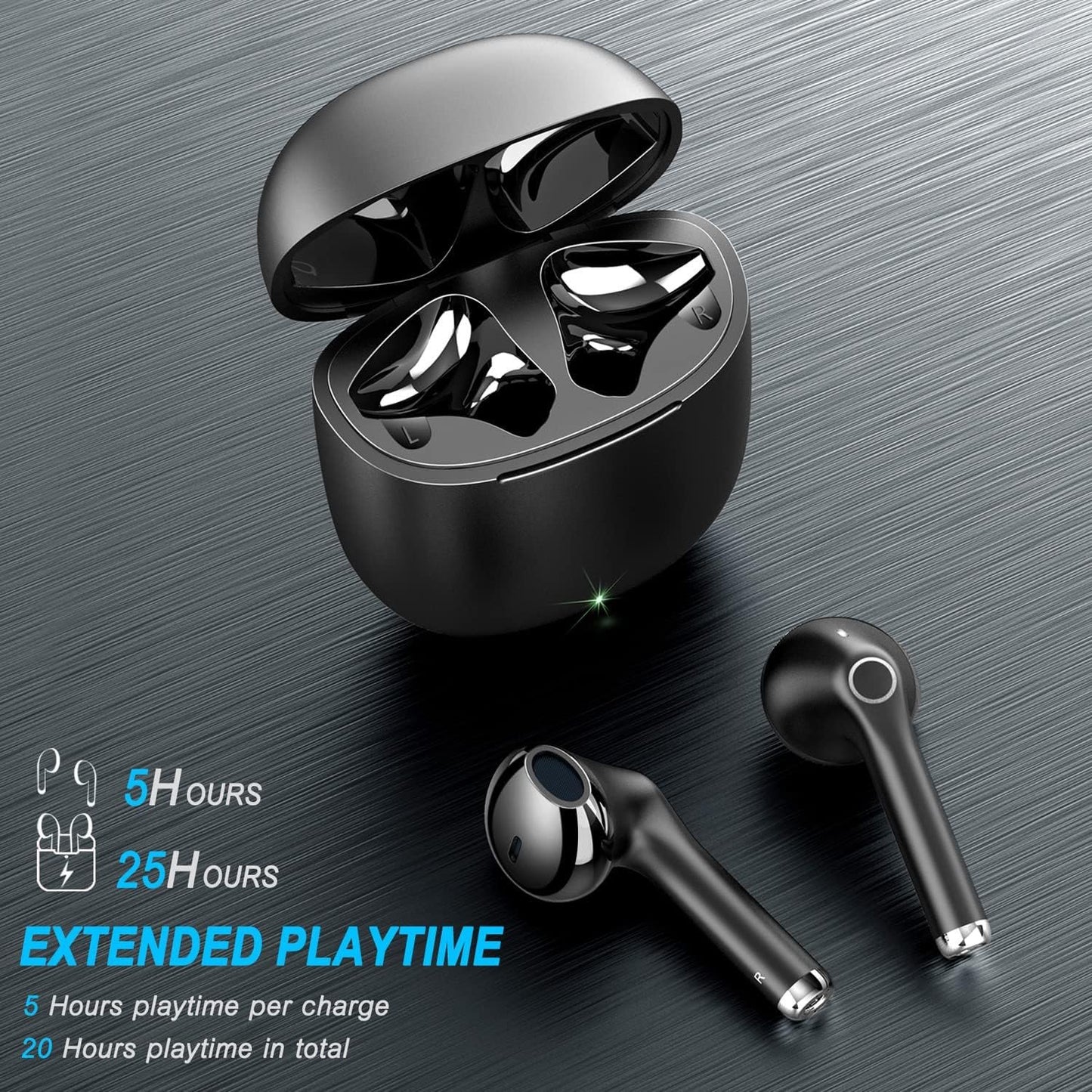 yobola Wireless Earbuds, Wireless Earphones, IPX5 Waterproof Bluetooth Earphones 5.1 Built-in Microphone, Bluetooth Earbuds Touch Control, 25 Hrs with USB-C Charging - Black