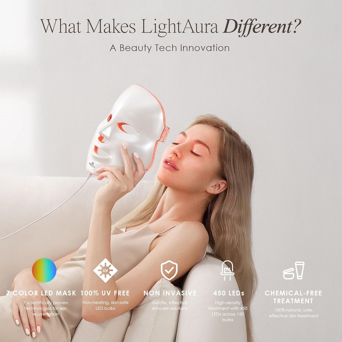 Project E Beauty LightAura LED Light Therapy Mask | Anti-Aging Facial Skincare Routine | Skin Tightening | Calm Inflammation & Sensitive Skin | Reduce Wrinkle | Brightens Skin | Collagen Boost