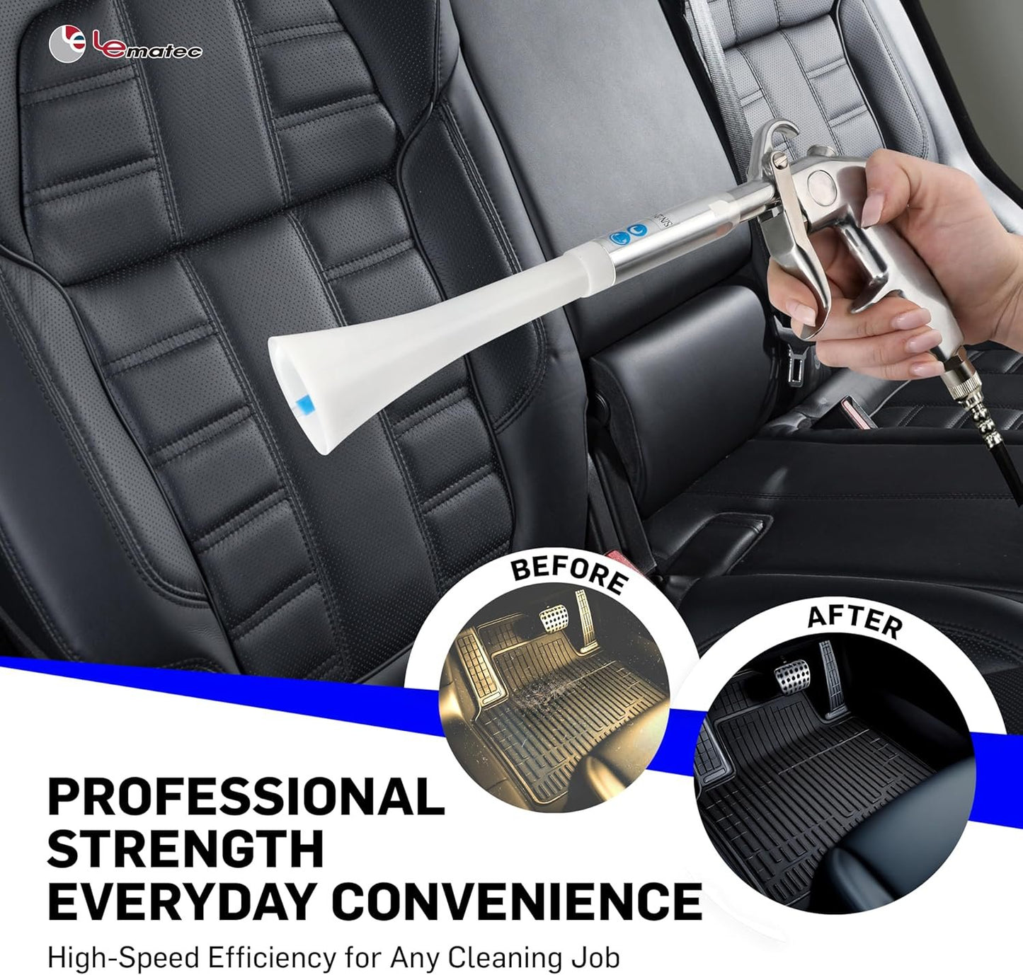 LE LEMATEC Air Blow Gun for Air Compressor - 4000 RPM, Compact & Lightweight, Low Noise - Ideal for Car Detailing and Cleaning Upholstery, Carpets, Furniture