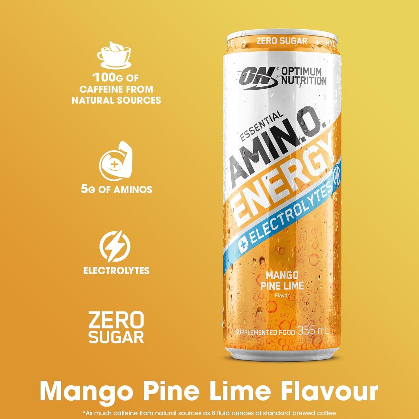OPTIMUM NUTRITION Amino Energy + Electrolytes Sparkling Hydration Drink, Mango Pinelime Flavour, 355ml, 12 Pack